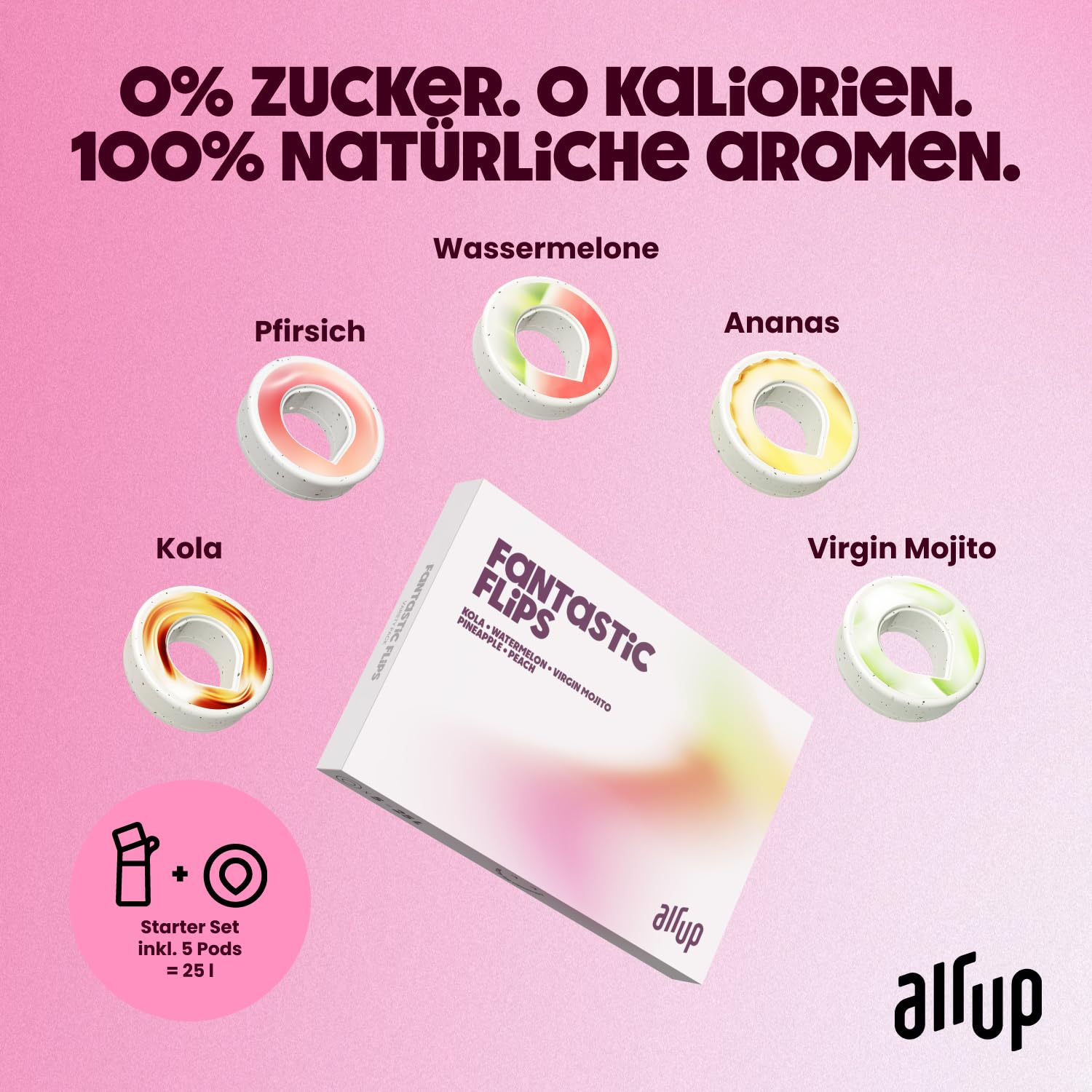 air up Click Midnight Black butelka do picia 600 ml - zestaw startowy z 5 kapsułkami, szczotką do słomki i etui Twogo czarny, bez cukru, bez BPA