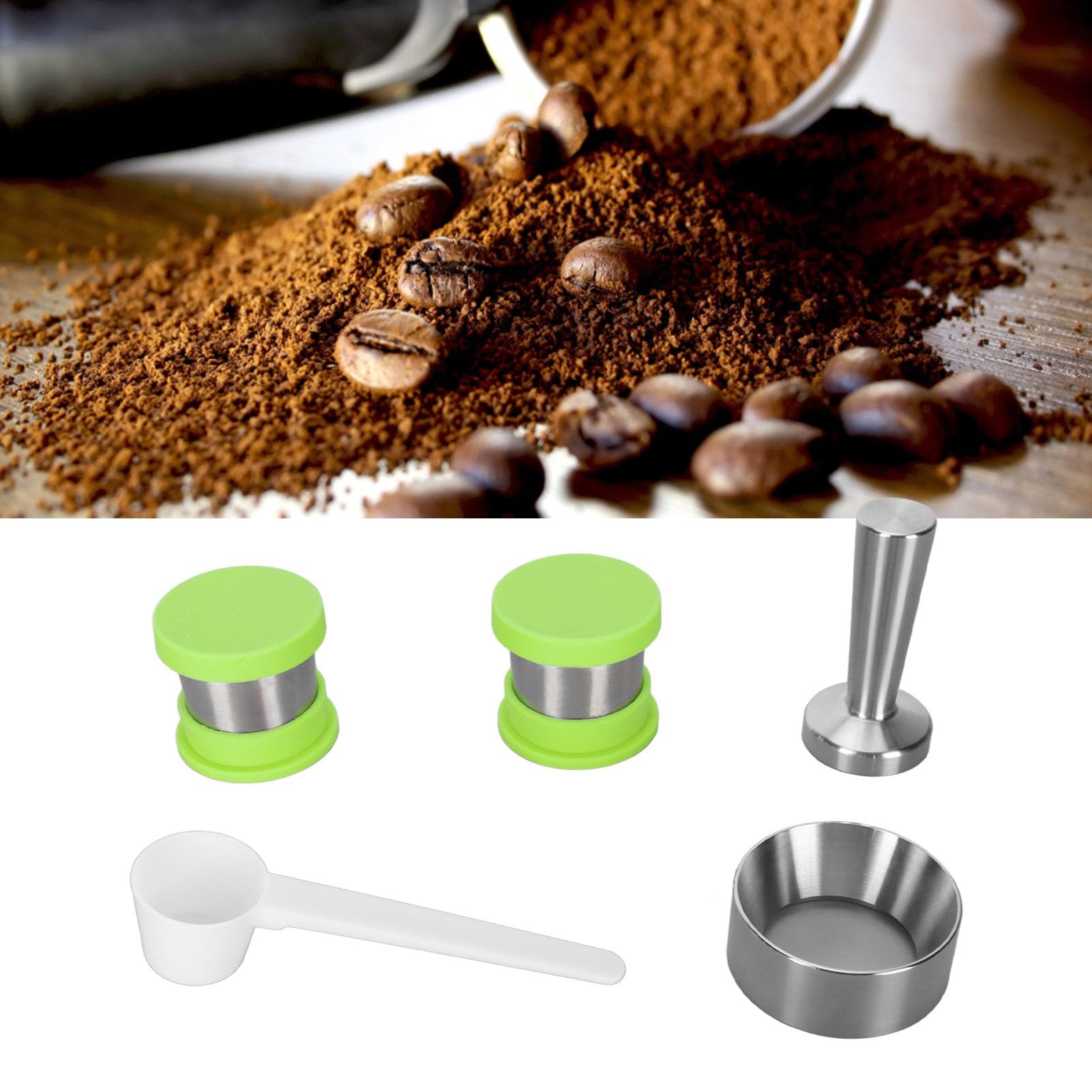 Cápsula de café Recargable, Cápsula de café Reutilizable Compacta, Cuerpo de Taza de Acero Inoxidable Resistente para el Hogar (GREEN)