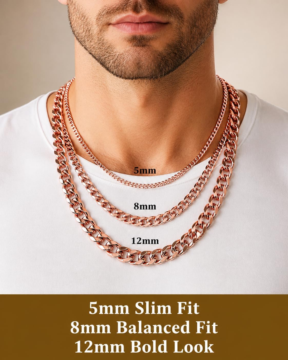 BioMag Cuban Link Chain for Men Women, 18"/20"/22"//24" Length Copper Mens Chain Miami Cuban Necklace Hip Hop Jewelry Gift, 5/12mm Wide