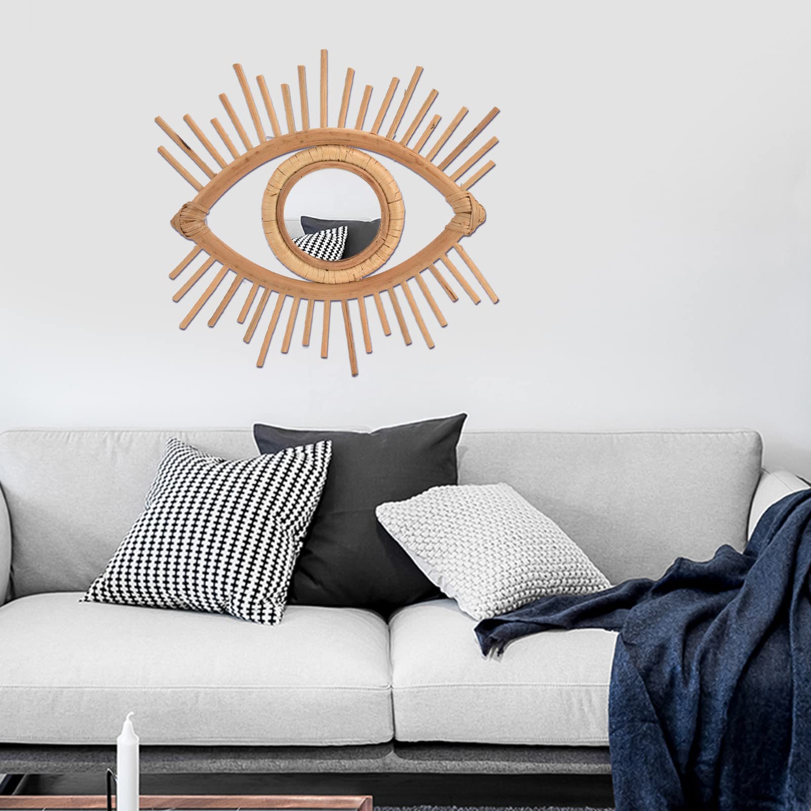 SYH&AQYE Rattan-Augenspiegel, Boho-Wand-Schminkspiegel zum Aufhängen, Glasspiegel zum Ankleiden, Schlafzimmer, Badezimmer, Wohnung, Basteln, Foto-Requisiten, Kunstdekoration