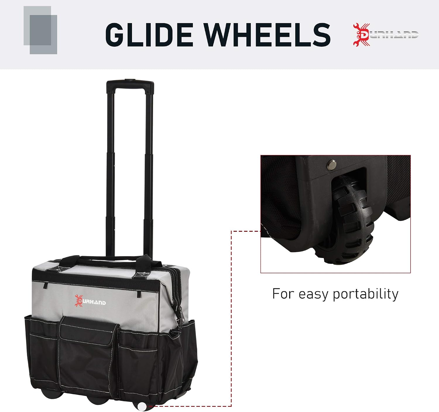 DURHAND 3pcs Rolling Mobile Tool Bag Electrician with 3 Bags for Organization/Storage and Adjustable Carrying Handle