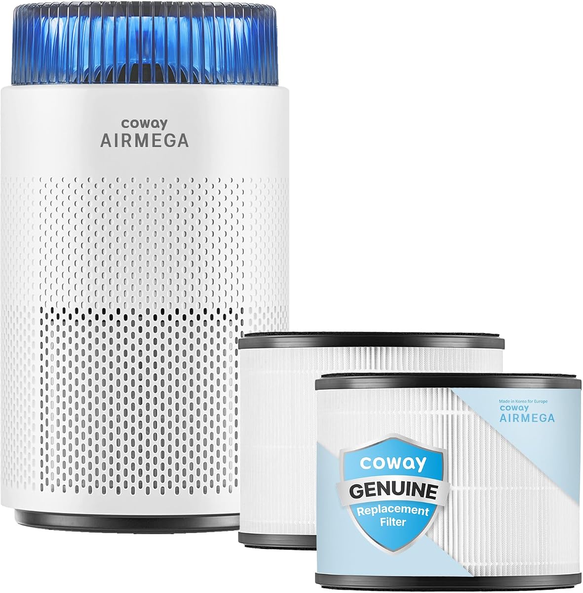 Airmega 100 Air Purifier Bundle with 2-Year Filter Supply (1 Pre-installed + 1 Extra), HEPA for Smoke, Allergies, PM 10 Sensor, Auto Mode, ENERGY STAR, 2yr Warranty, White