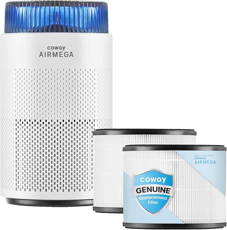 Airmega 100 Air Purifier Bundle with 2-Year Filter Supply (1 Pre-installed + 1 Extra), HEPA for Smoke, Allergies, PM 10 Sensor, Auto Mode, ENERGY STAR, 2yr Warranty, White