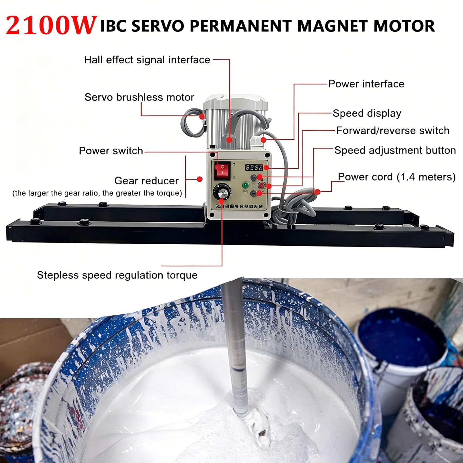 Agitatore elettrico per serbatoi IBC, miscelatore professionale con supporto e regolazione della velocità (200-3000 giri/min), per mescolare vernici, rivestimenti, colla, potenza 2100W(B)