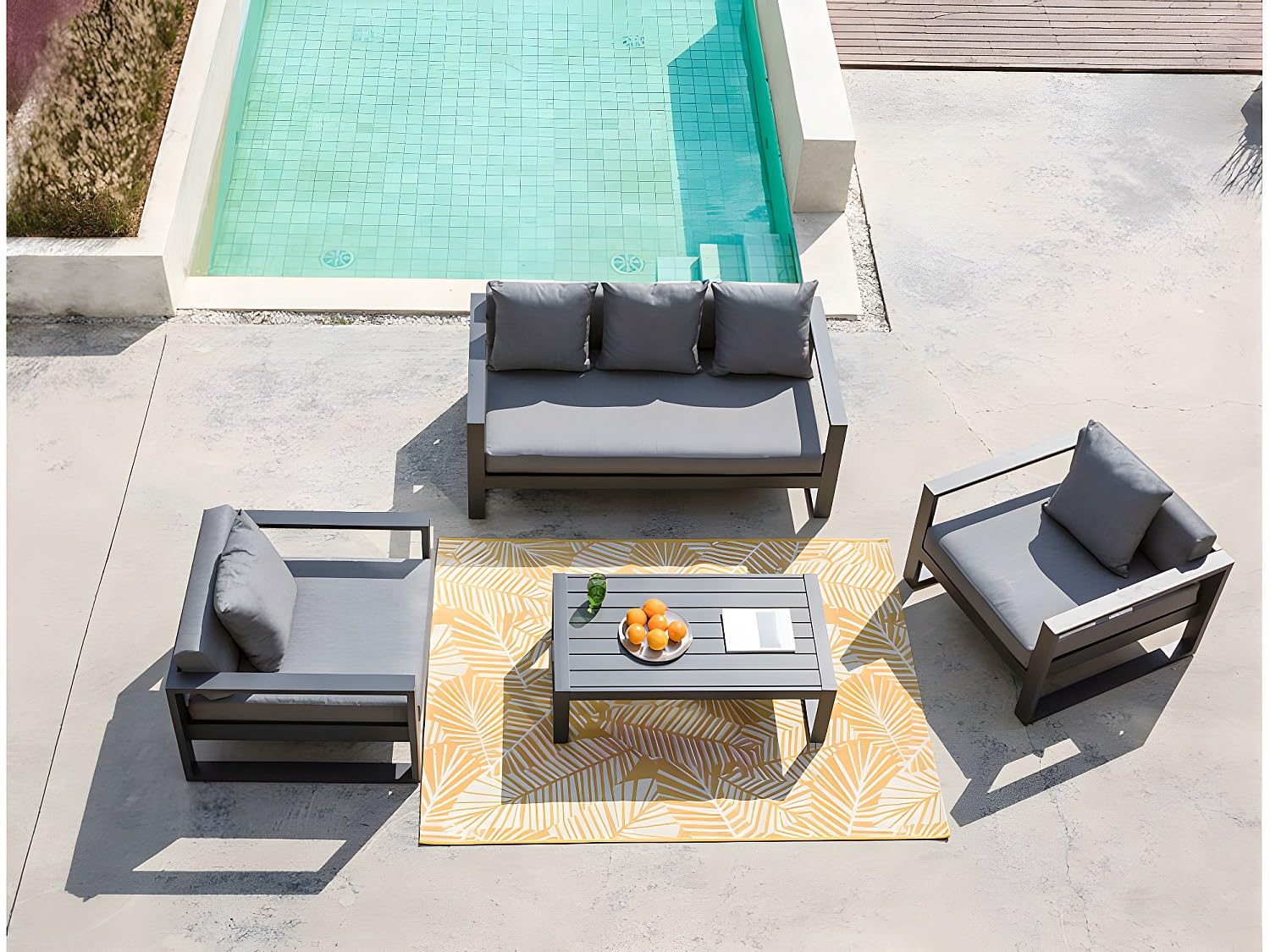 Vente-unique - Mesa de Centro para jardín Molokai - L 110cm x A 61.2cm x H 35.5cm - Aluminio - Gris Antracita