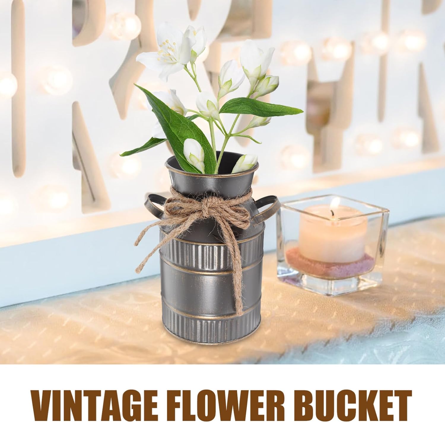 Alipis Vintage Milk Jug Vase 5.7 Inch Iron Flower Bucket with Handle Rustic Farmhouse Flower Vase for Home D Cor Centerpiece and Shabby Chic Decoration - Image 7