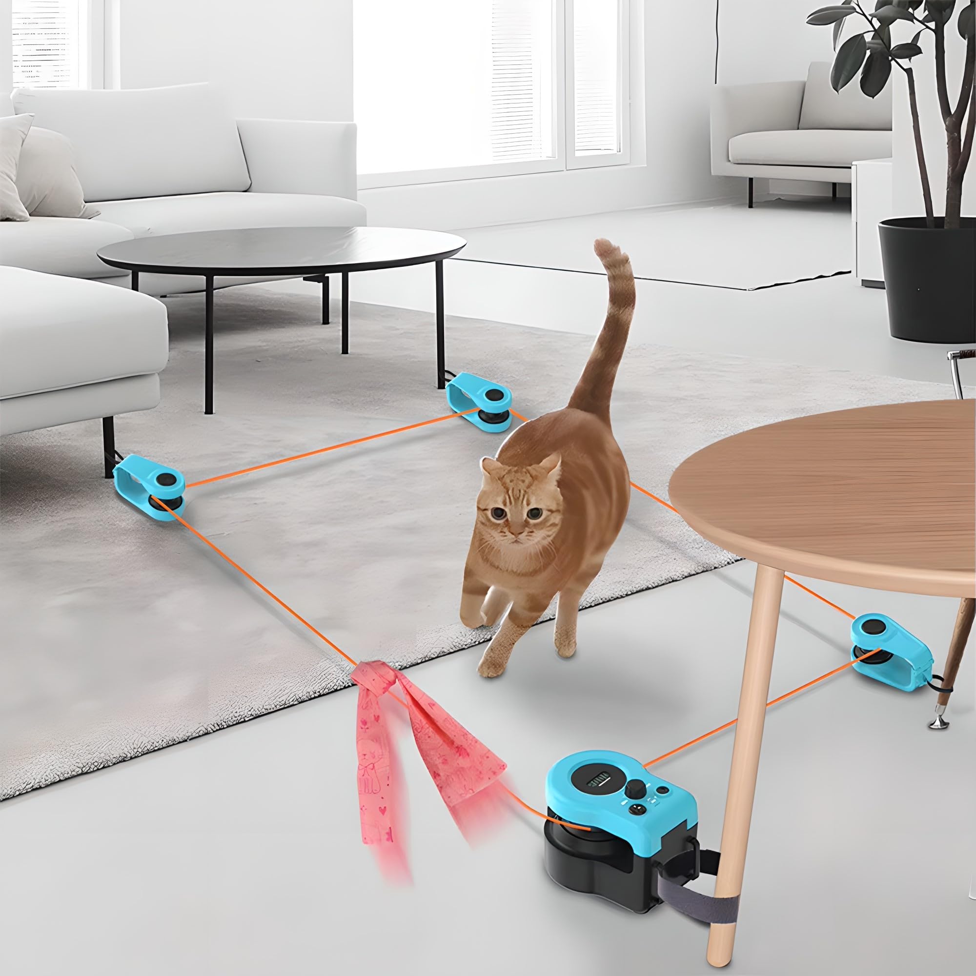 Jouet interactif pour chat pour jouer à l'intérieur, télécommande électronique automatique avec corde mobile pour encourager la course, la poursuite et l'exercice