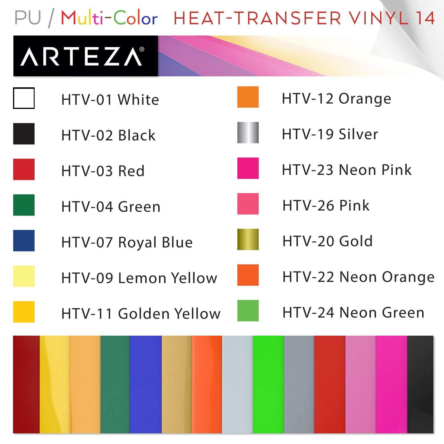 ARTEZA Wärmeübertragung Vinylfolie, 25.4 x 30.5cm (10 x 12 Zoll), Packung mit 14 Heat Transfer Vinylblättern, vielseitige Plotterfolie, Vinyl Papier für Hitzedruck-Transfer von Bügelbildern