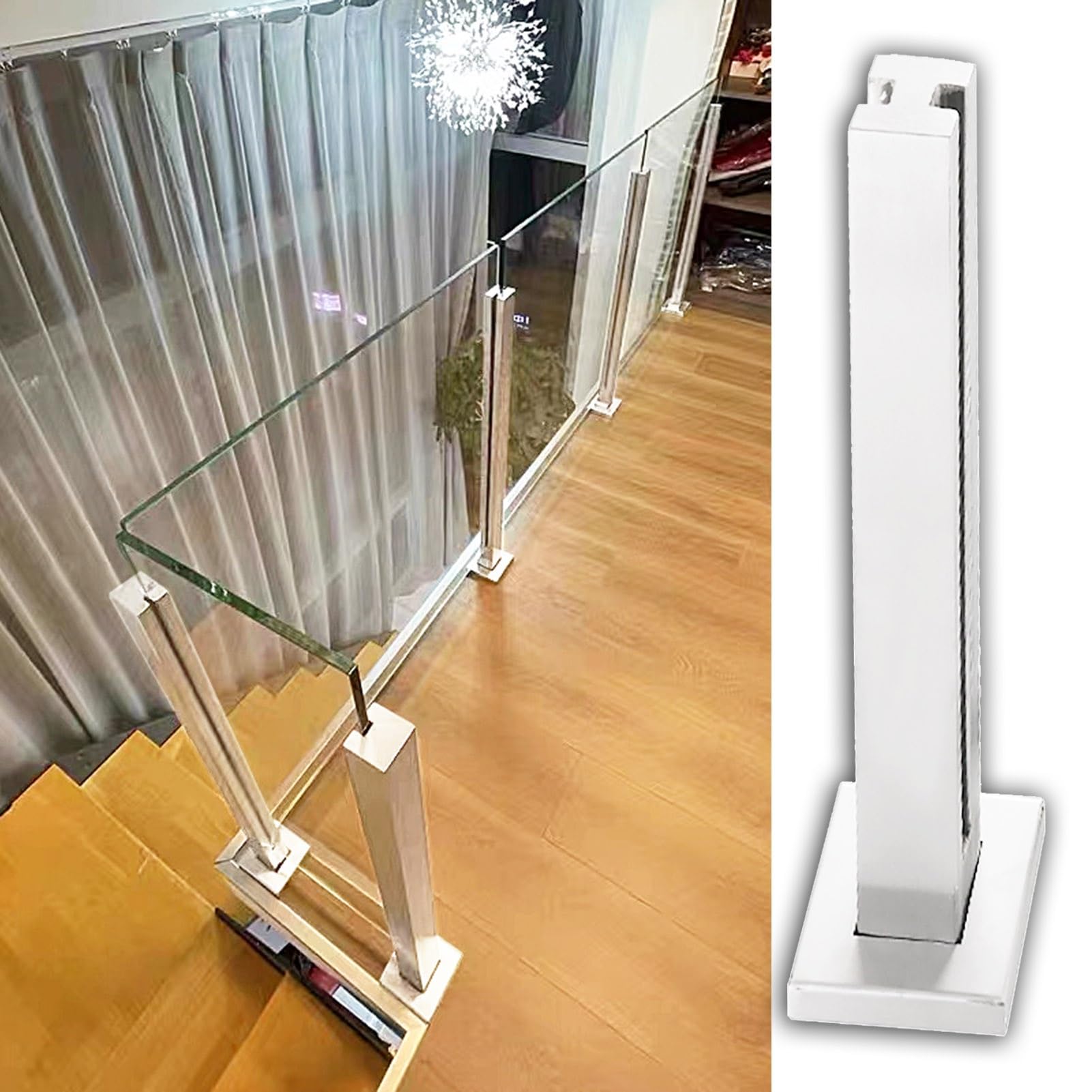 Barandilla de vidrio para interiores con poste blanco de valla de seguridad para escaleras