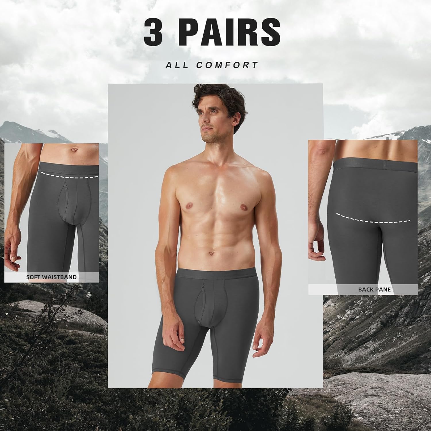 2XL Natural Feelings Mens Underwear Modal Boxer Briefs 9 Inch Long Leg Boxer Briefs for Men 5 Pack