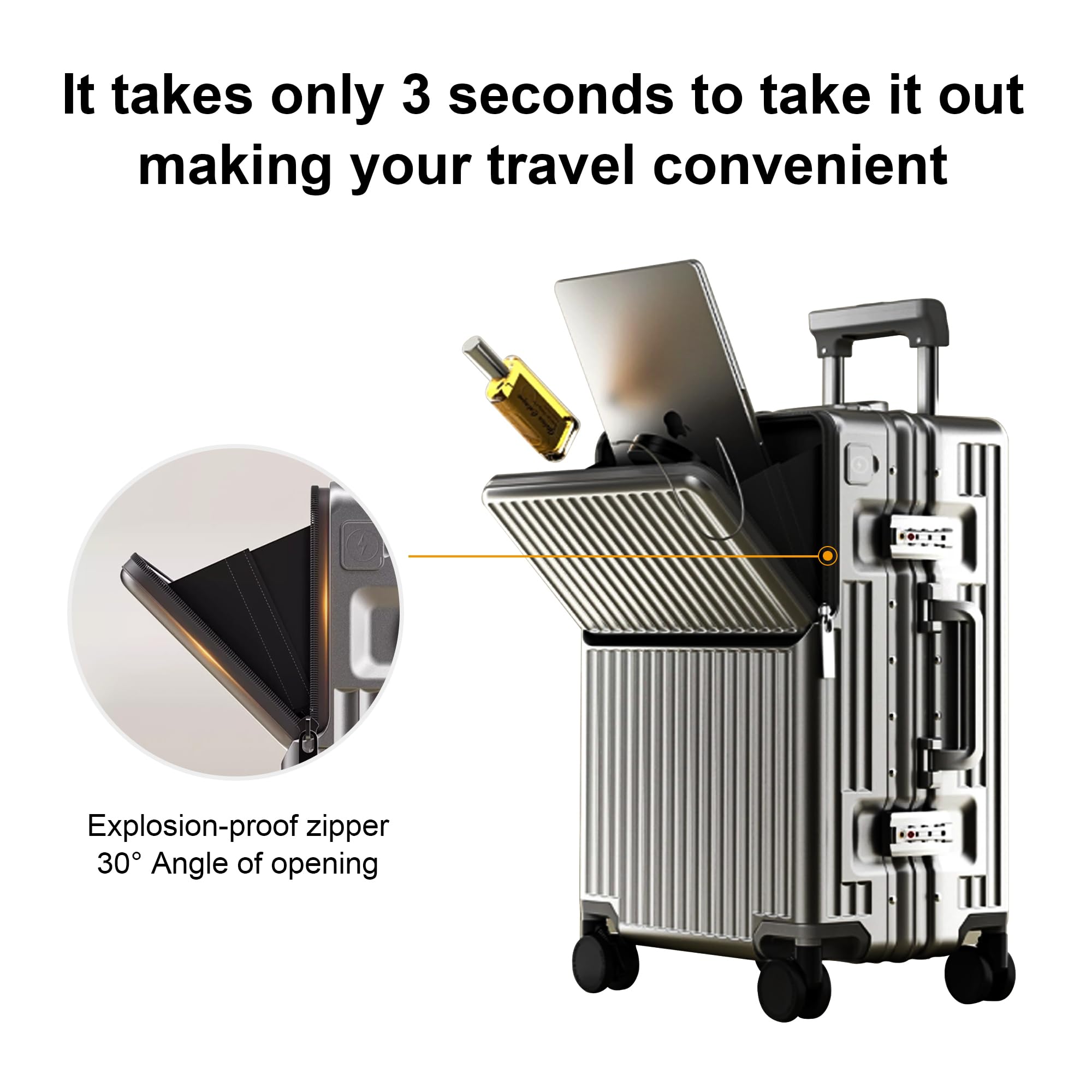 Valise Cabine de Voyage homologuée TSA, Coque Rigide en Polycarbonate, Cadre en Aluminium, résistante à la Pression, pour Bagages de 20'' 24'' 26'' (20‘’, Gris foncé)