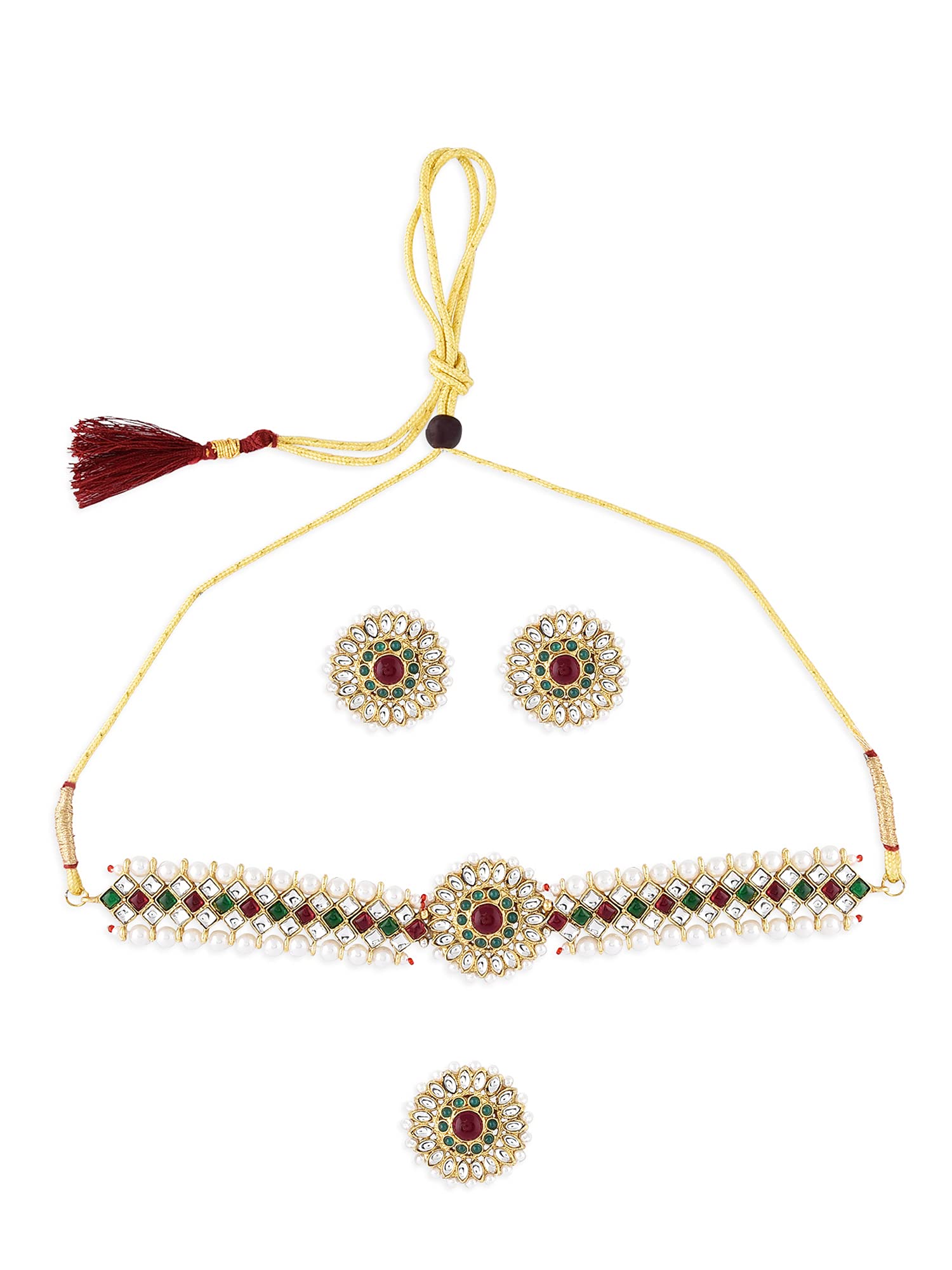ZAVERI PEARLS Green & Pink Traditional Kundan Choker Necklace Earring & Ring Set For Women-ZPFK10803 (B09GNBFW64) Amazon Price History, Amazon Price Tracker