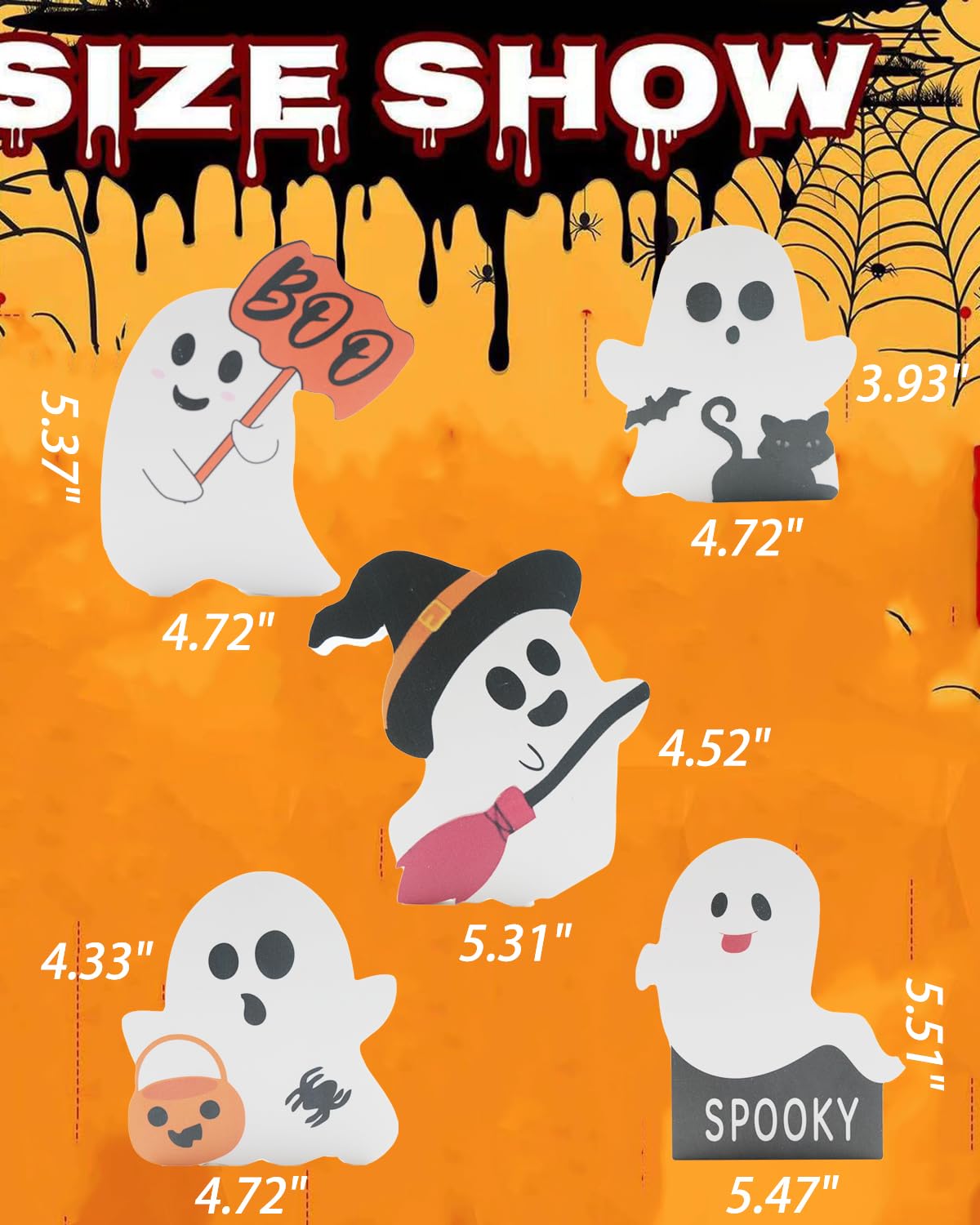 Halloween Decorations Indoor 5 PCS Cute Ghost Decorations Indoor Tray Decor Table Sign Set Cat Bat Witch Broom Signs Pumpkin Blocks for Party Home Shelf Display