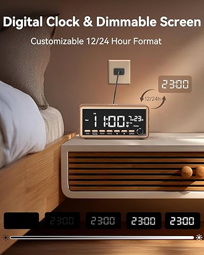 Miniatura 9 de WamGra Reloj despertador digital para dormitorios, radio FM y máquina de sonido de ruido blanco con temporizador, altavoz Bluetooth, reloj