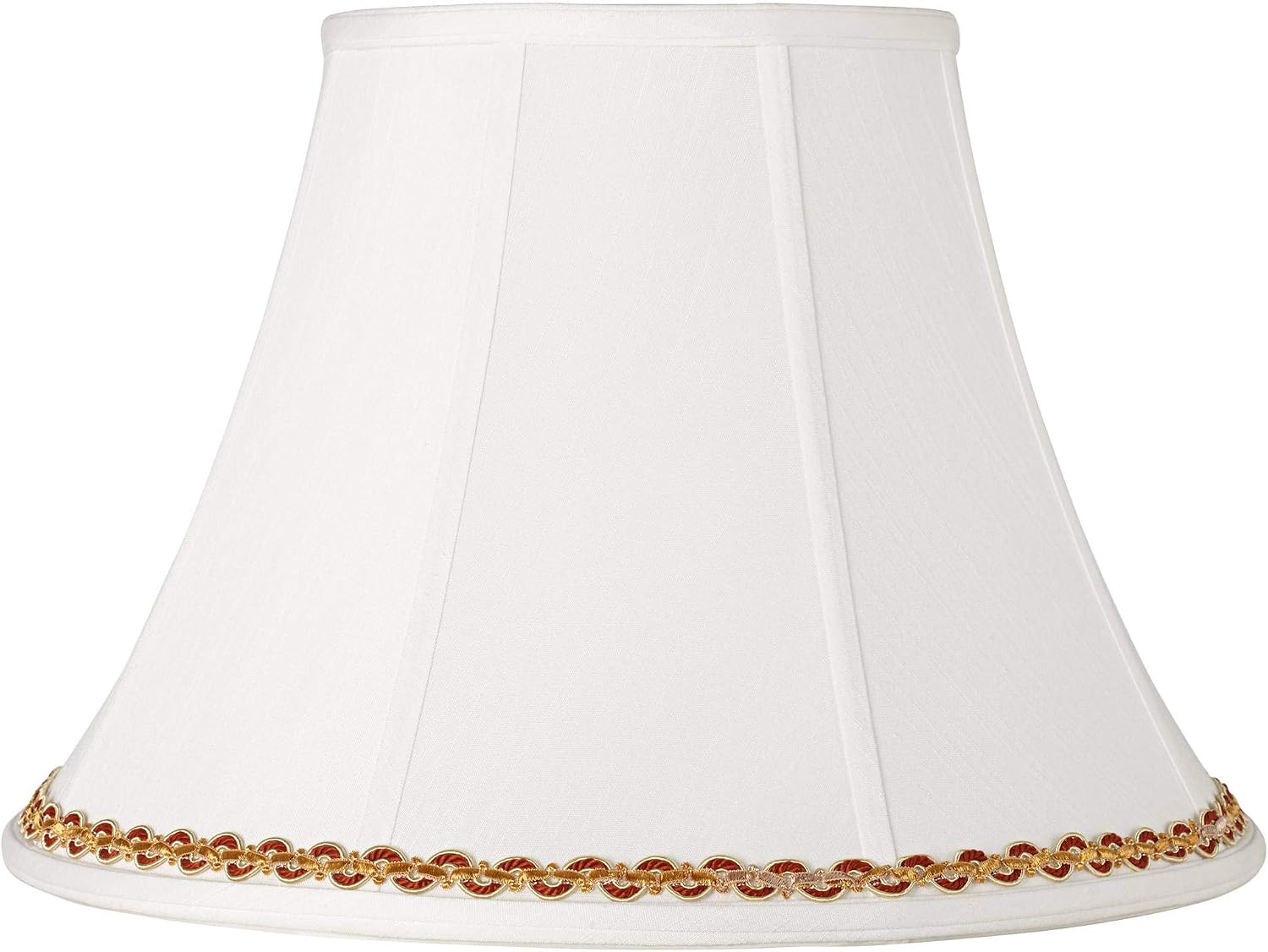 White Fabric Large Bell Lamp Shade with Gold and Rust Trim 9" Top x 18" Bottom x 13" High (Spider) Replacement with Harp and Finial - Imperial Shade