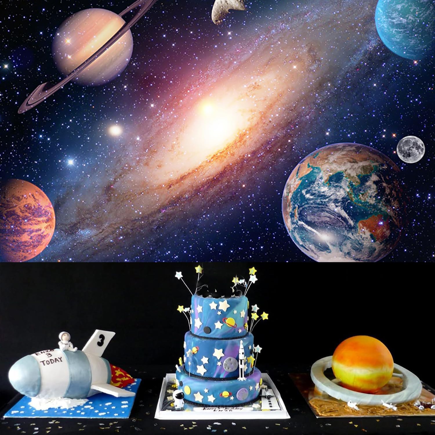 3x2.4m Toile de Fond Espace Univers Espace Extérieur Galaxie étoilée Nébuleuse Fond Photographique Enfants Garçons Filles Thème Planète Fête d'anniversaire Décorations Photo Booth Props