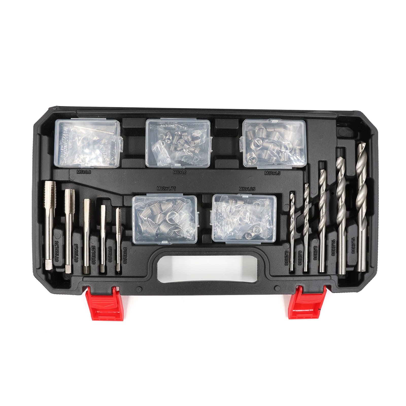 Kit di riparazione per filettatura, 131 pezzi, con inserti M5, M6, M8, M10, M12, manicotti, strumenti di riparazione filettatura, inserti filettati