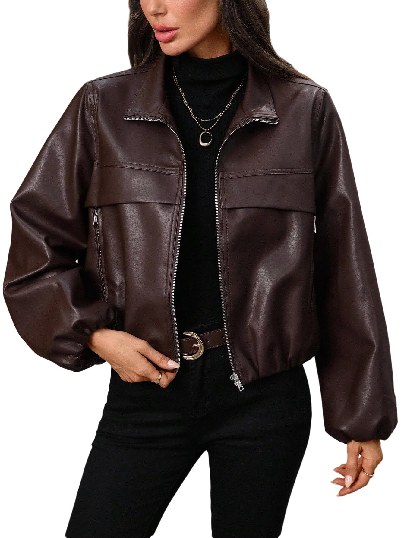 GORGLITTER Damen Lederjacke PU Leder Jacke Motorradjacke Herbstjacke Lockere Jacken Langarm Freizeitjacke Bomberjacke Herbst Outfits