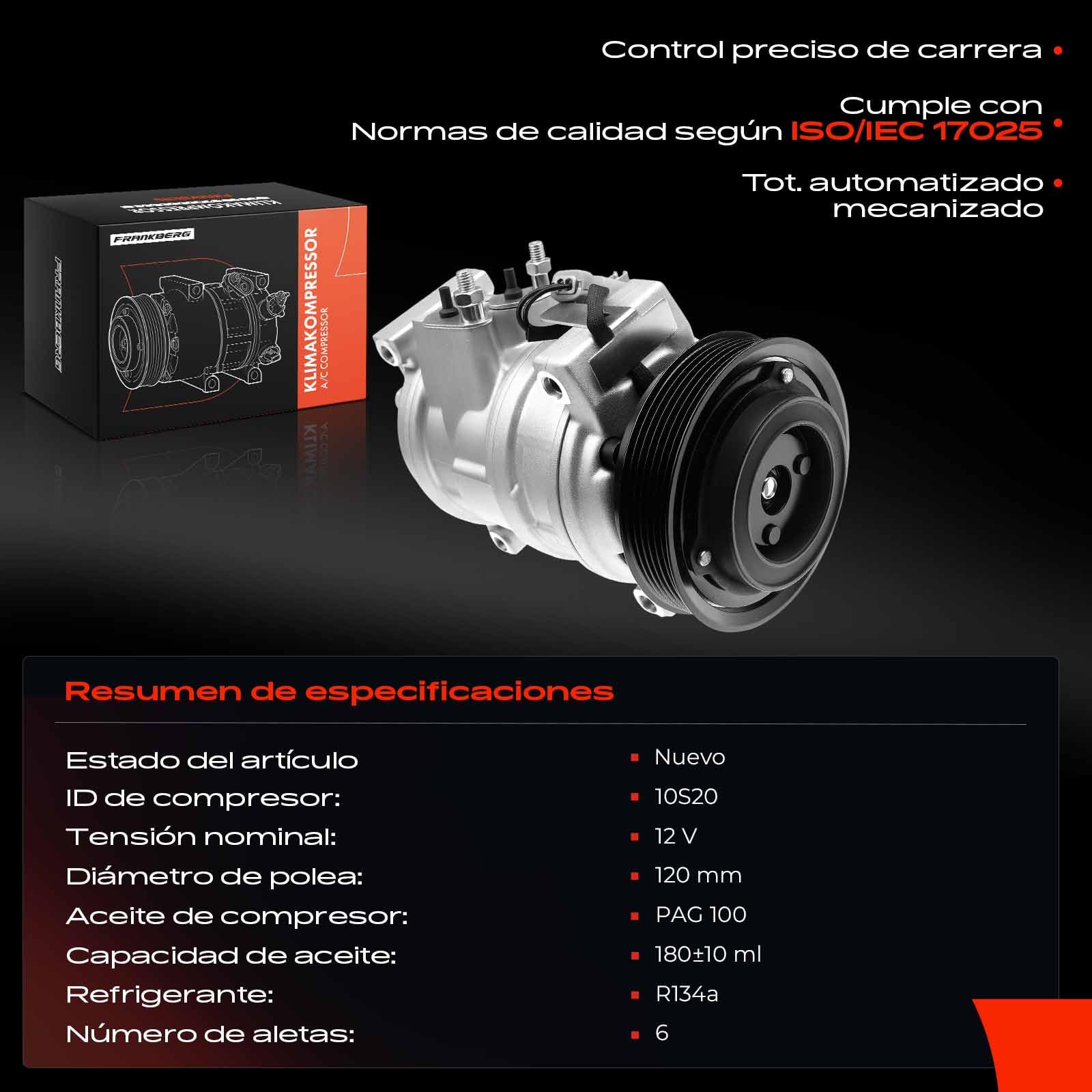 Frankberg Compresor de aire acondicionado con embrague, diésel 05005420ADA | Compatible con: Voyager IV RG RS