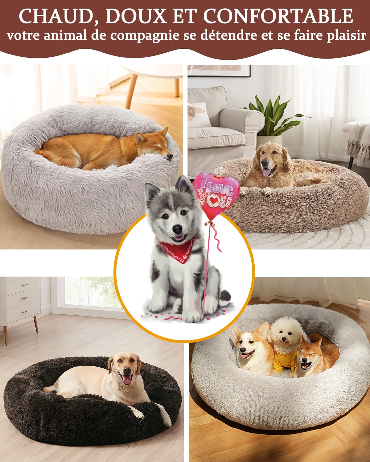 Cesta redonda para perro desenfundable, cojín para perros y gatos, lavable, cama para perros, talla grande, ortopédica, esponjosa y cómoda (5XL, 120 cm, gris oscuro)