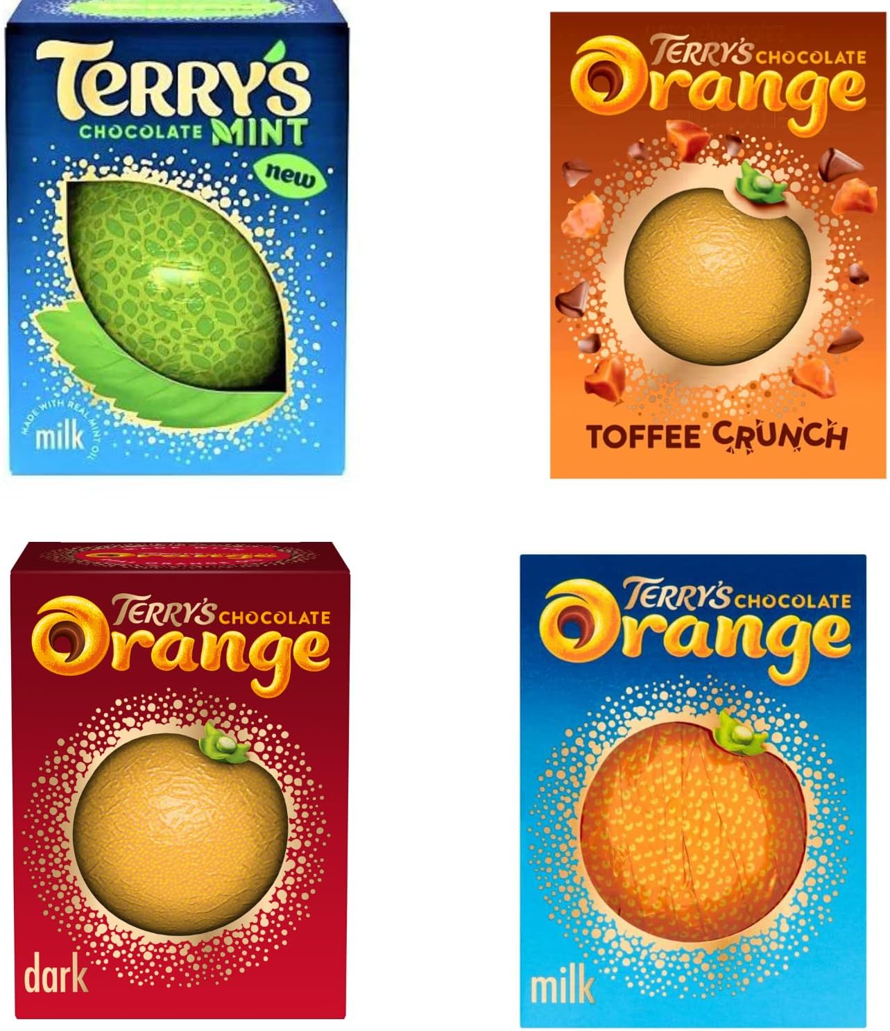 Chocolate Orange Bundle With Terry's Chocolate Orange 152g, Dark Chocolate 157g, Toffee Crunch 152g and Chocolate Mint 145g (4 Pack)