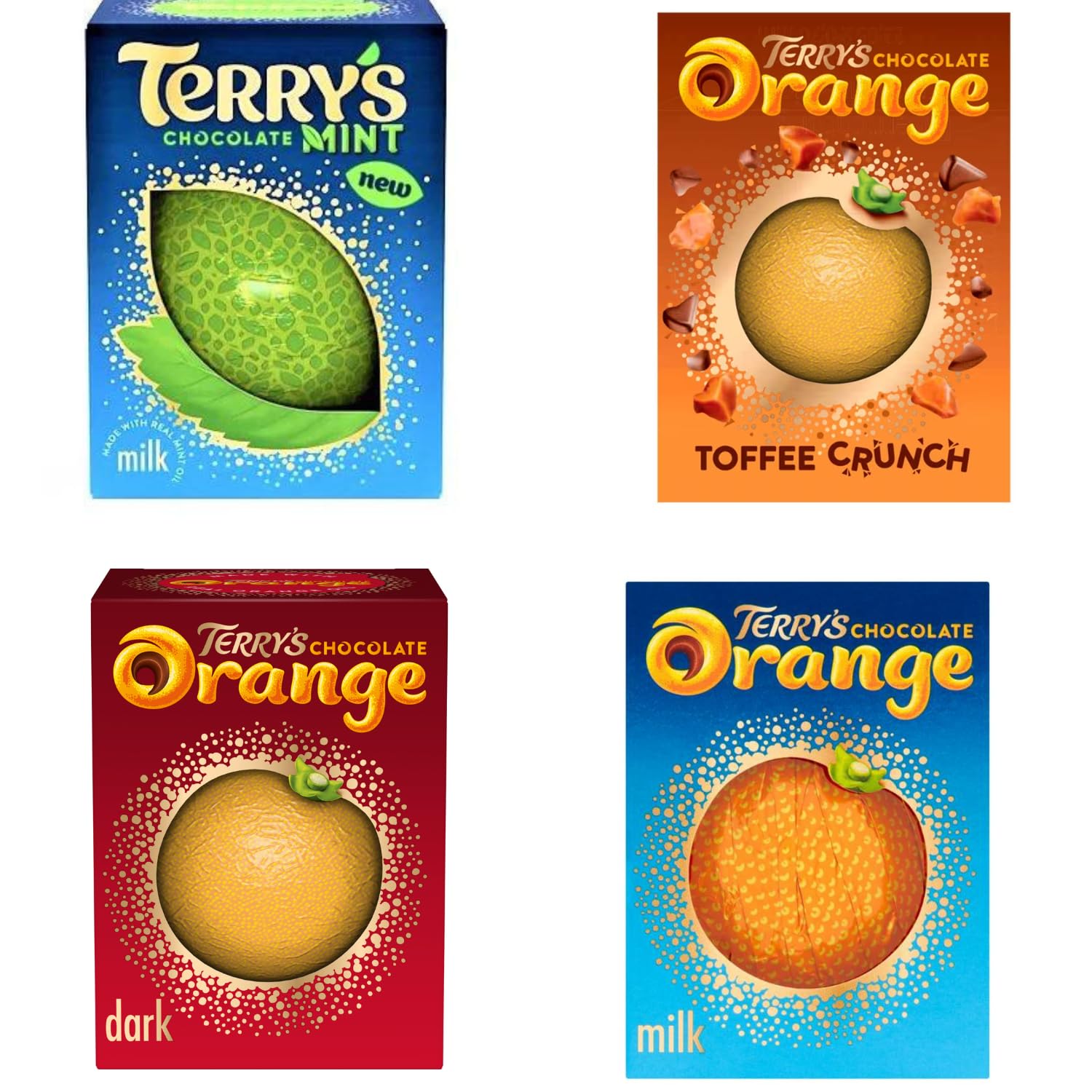 Chocolate Orange Bundle With Terry's Chocolate Orange 152g, Dark Chocolate 157g, Toffee Crunch 152g and Chocolate Mint 145g (4 Pack)