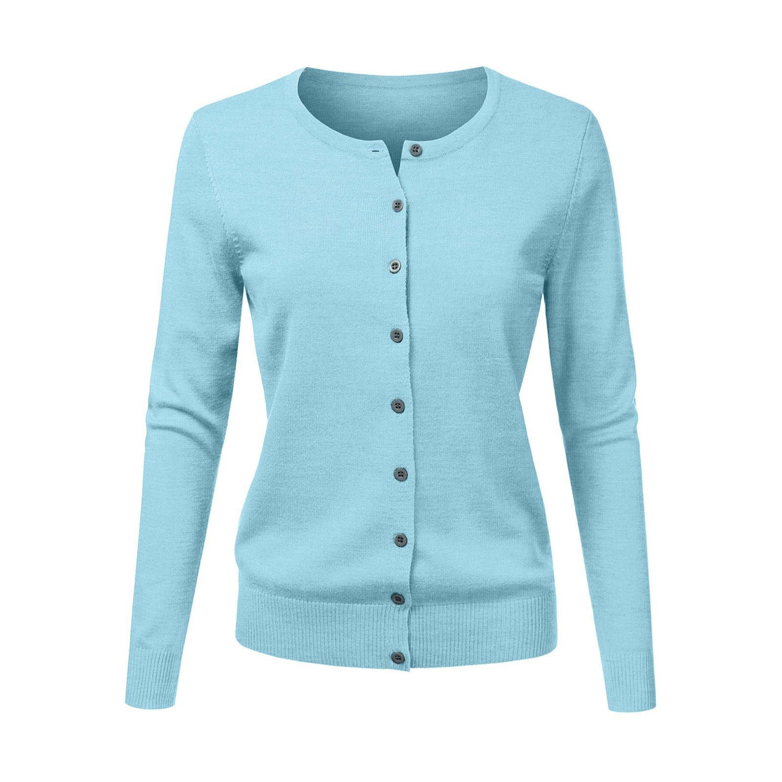 Generisch Chaqueta de punto para mujer, de verano, corta, elegante, con botones, informal, cómoda, suave, monocolor, cuello en U, abrigo de punto, informal, manga larga, suéter de punto