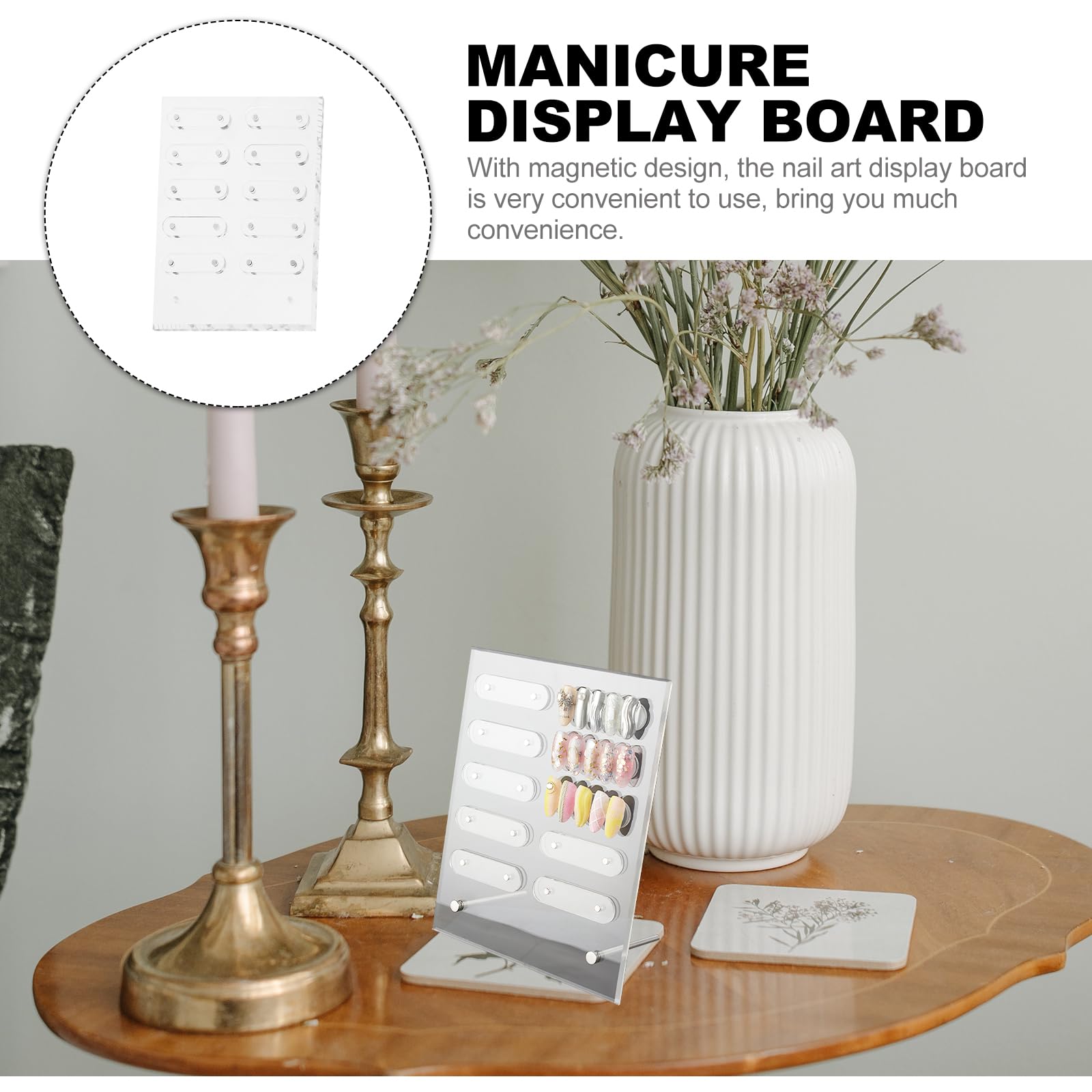Ipetboom Magnetic Nail Display Board with Brackets Acrylic Nail Tips Showing Holder for Salon and Home Art Presentation 7.9X6.3 Inches - Image 4