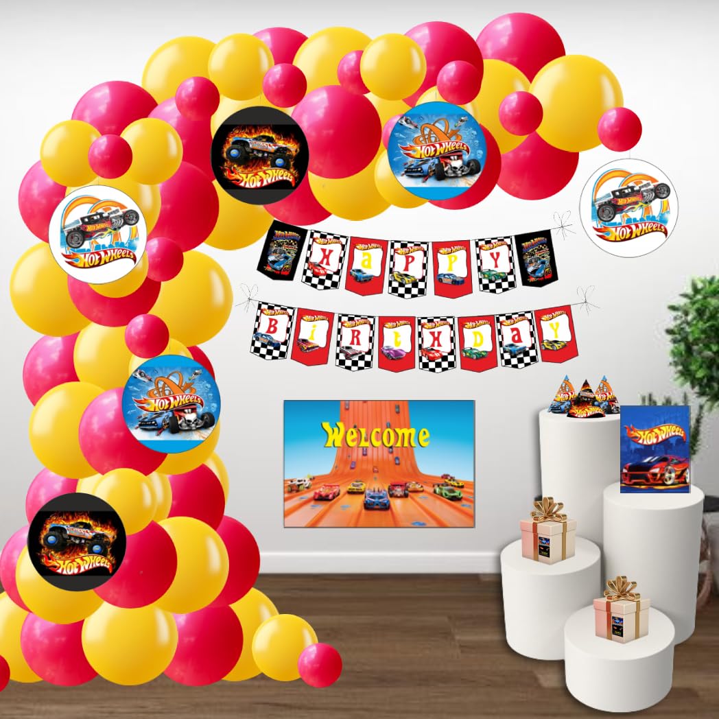 - Hot Wheels Party Decorations Kit-80 Pcs Includes Banner|Balloons|Thank You|Centerpiece|Danglers|Hot Wheels Party Supplies|Racing Cars Birthday Decor|Diy Décor Pack For Kids|Boys