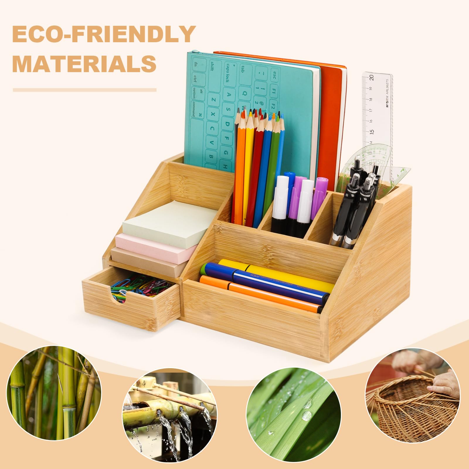 Set di 4 contenitori in plastica con coperchi in bambù, per dispensa, organizzazione e stoccaggio, cestelli portaoggetti per mensole, cassetti, scrivania, armadio, sala giochi, aula e ufficio, bianco