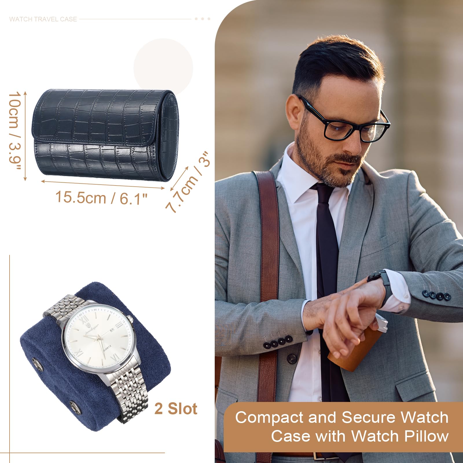 Étui de voyage pour montres sourcing map pour hommes, étui de voyage en cuir à motif crocodile, boîte de rangement portable pour montres, idéal pour Noël, un anniversaire ou toute autre occasion, 2