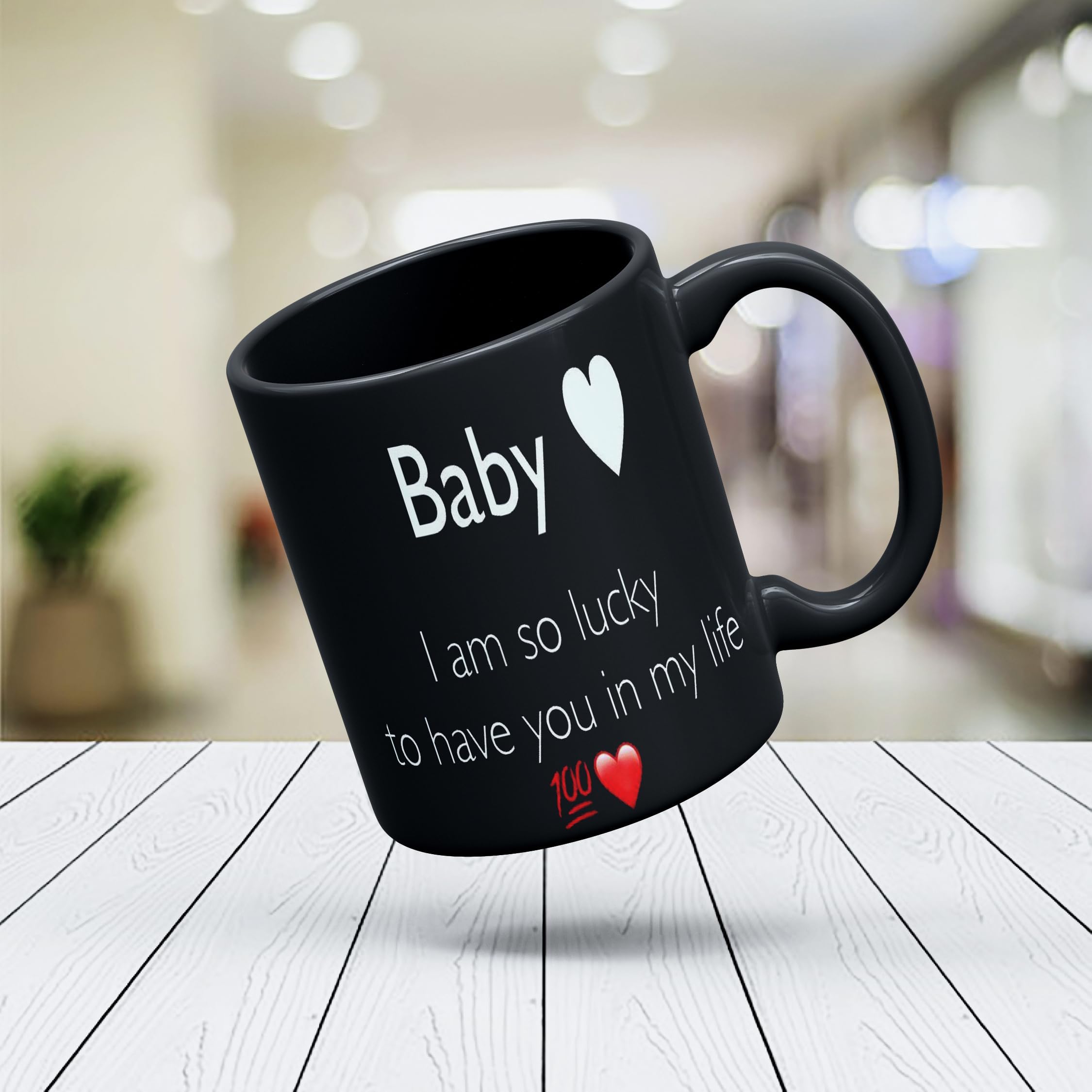 DEMITASSE STOREDEMITASSE STORE "Baby i am so Lucky Quote Printed Black Mug Unique Gift for Birthday, Anniversary, Valentine's, Best Wishes and Any Other Special Day| Coffee Mug & Tea Cup |330 ml 84