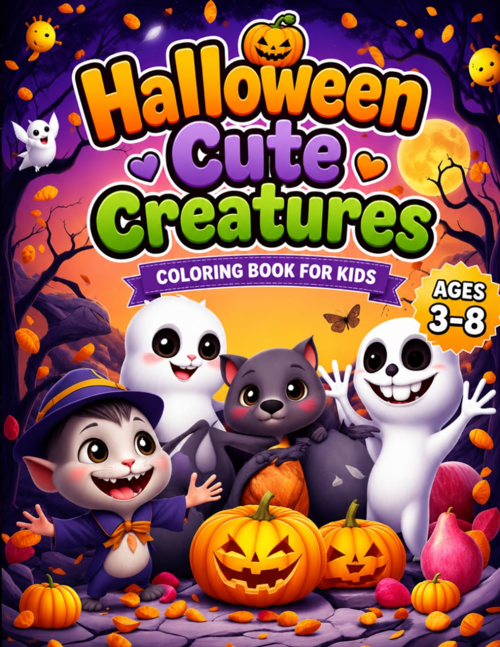 Halloween Cute Creatures Coloring Book for Kids: Adorable Ghosts, Friendly Monsters, Pumpkins, Bats, Witches & Spooky Cuties | Easy and Fun Coloring Pages for Boys and Girls Ages 3–8