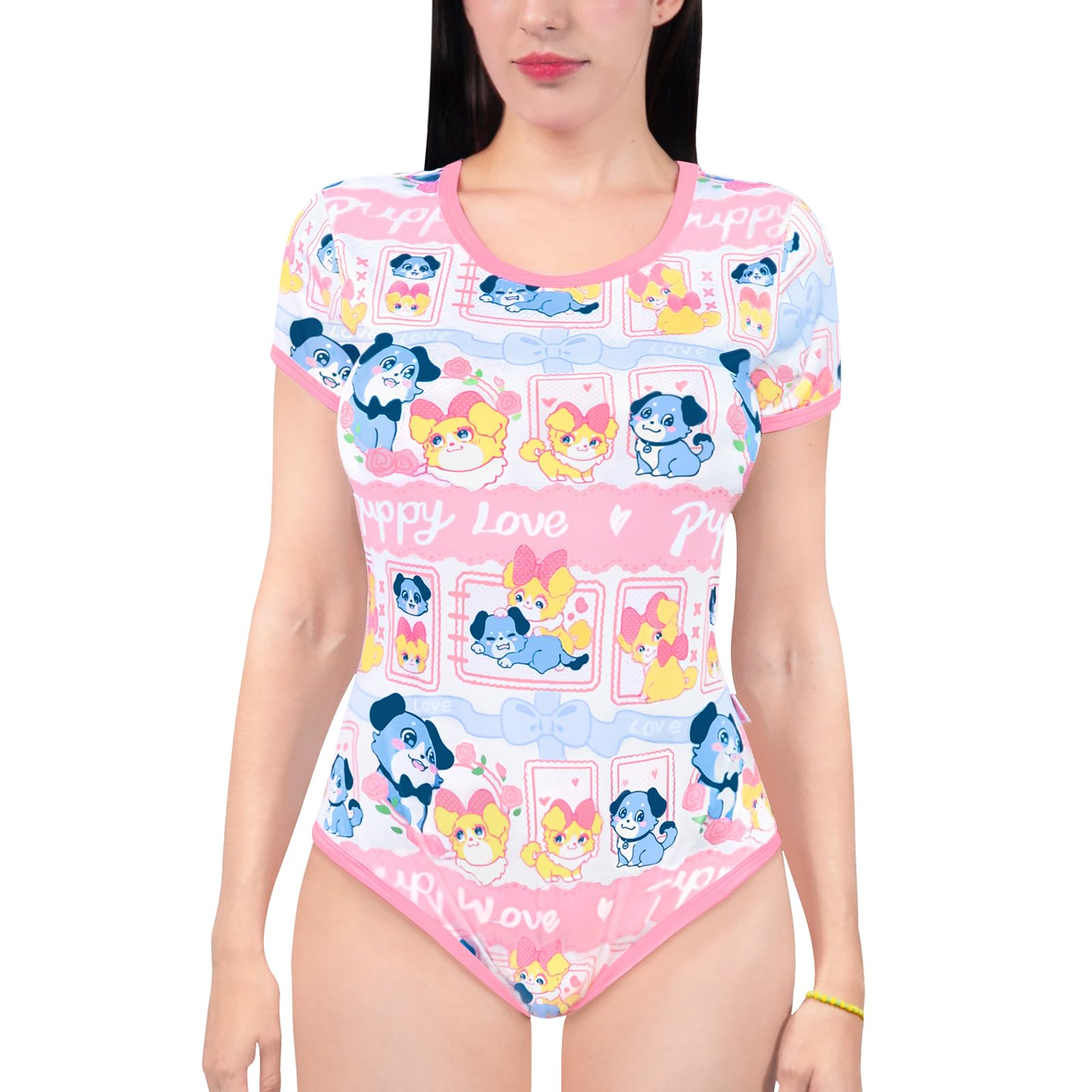 LittleForBig Jedwabisty kombinezon jednoczęściowa piżama body - Puppy Love Little Blue Onesie