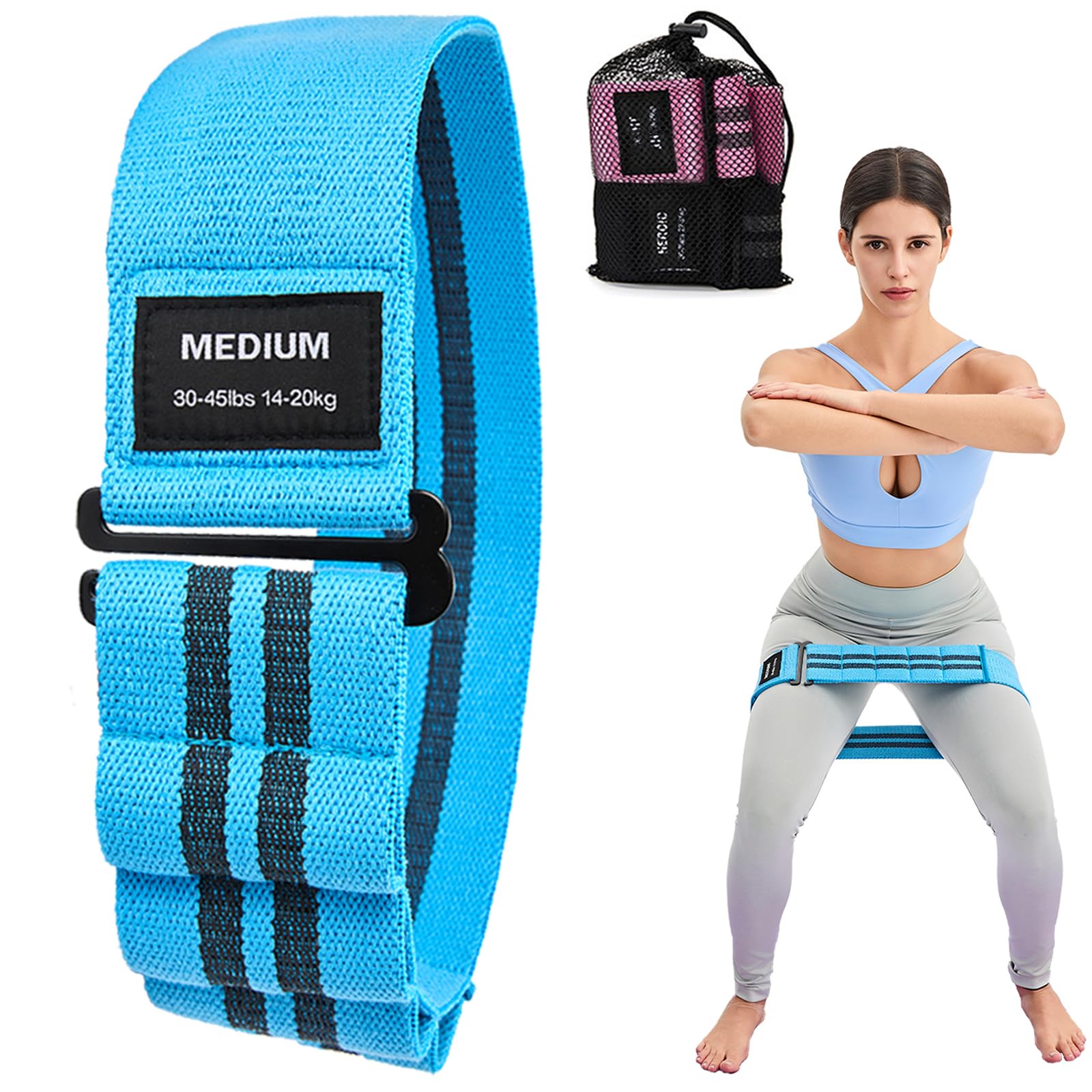 Adjustable Fabric Resistance Bands for Squats, Glutes & Legs – 5 Levels of Customizable Size, Width & Tension, Non-Slip Booty Bands for Men and Women, Pilates & Yoga Workouts(Medium)