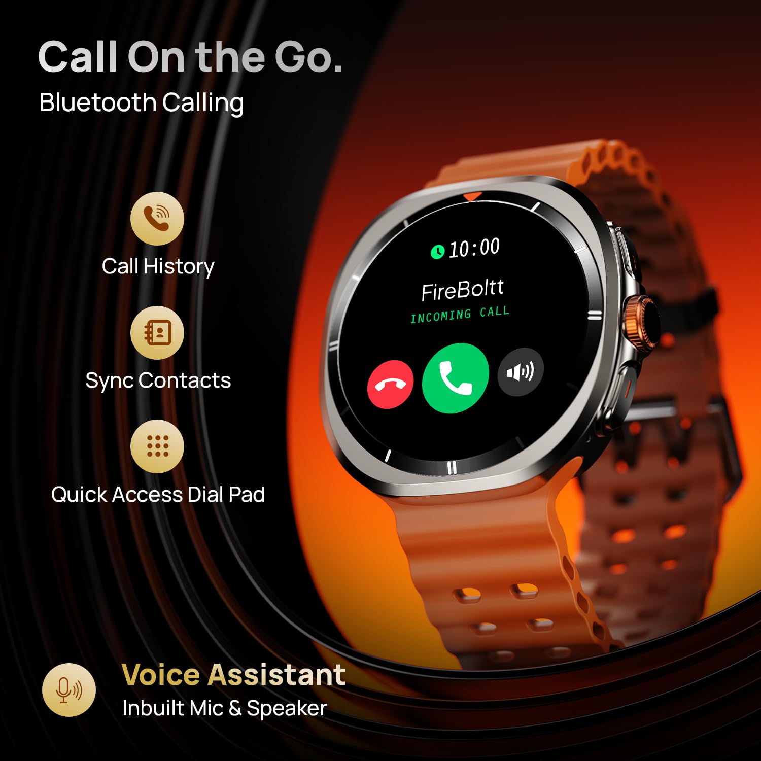 Fire-Boltt Axiom Round Smart Watch 1.43" Super AMOLED Display with Always-On Mode, Bluetooth Calling, Rotating Crown, SPO2 & Heart Rate Monitor, IP67 Waterproof Silicone Smartwatch for Men - Orange — Amazon image 7