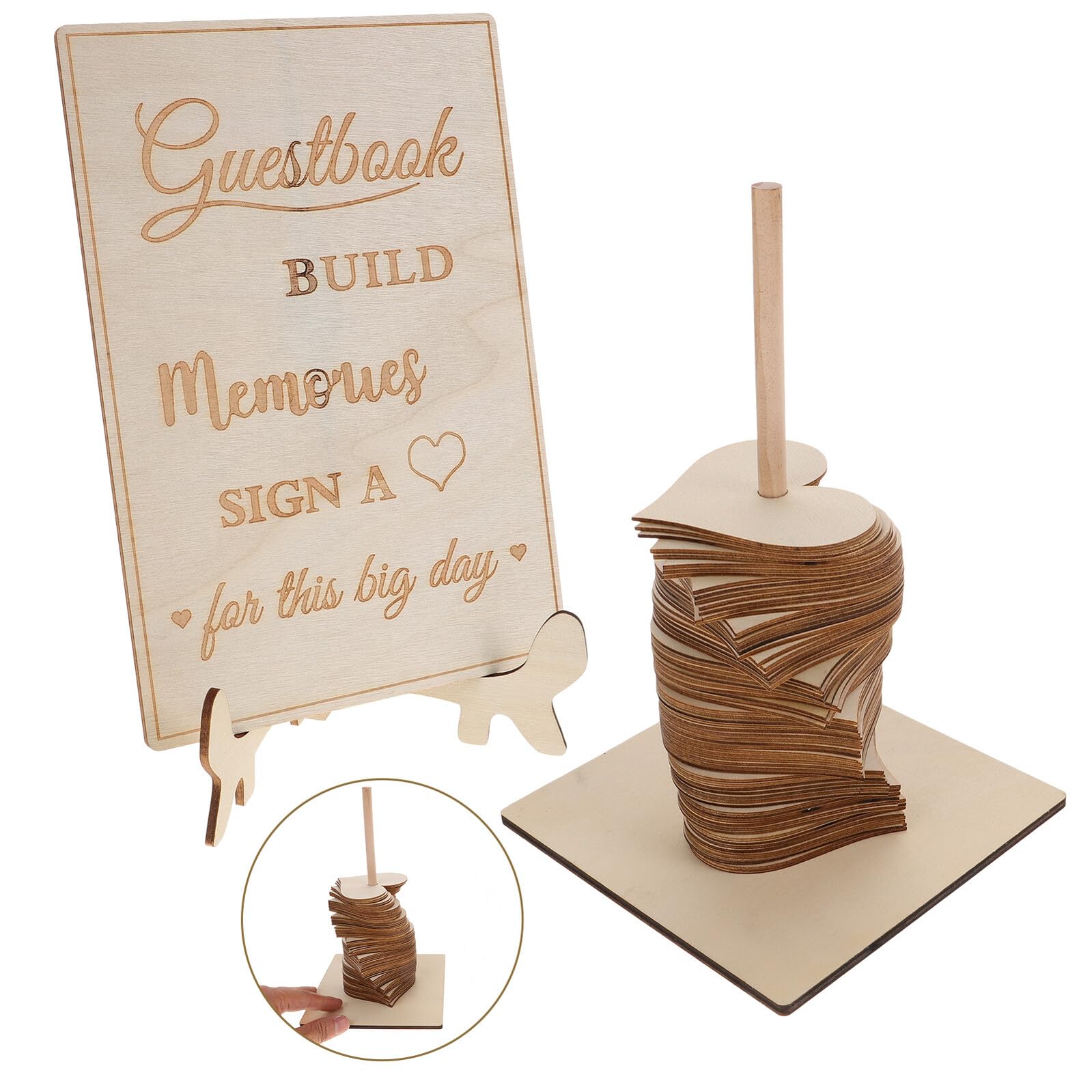 Gatuida Libro de Firmas de Madera Forma de Corazón para Bodas Decoración Rústica Boho Letrero Alternativo para Recepciones y Eventos Artículo Esencial para Decoración de Bodas