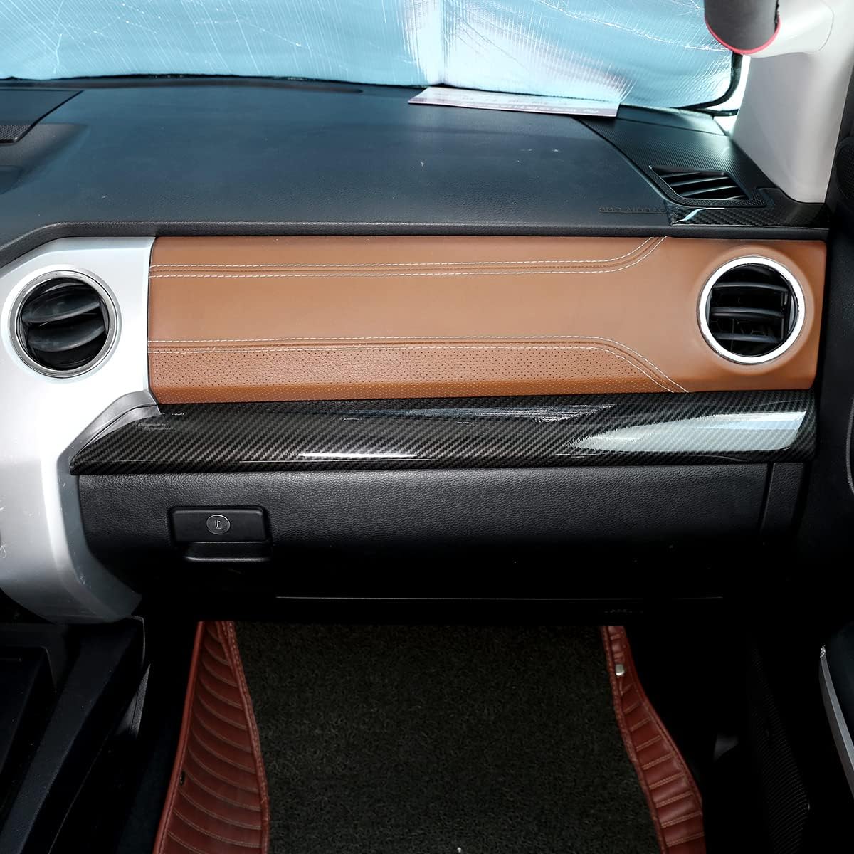 Car Center Console Co-Pilot Instrument Panel Decorative Cover Compatible with Toyota Tundra 2014-2021 Center Console Instrument Decorative Strip Accessories(Carbon Fiber Grain)