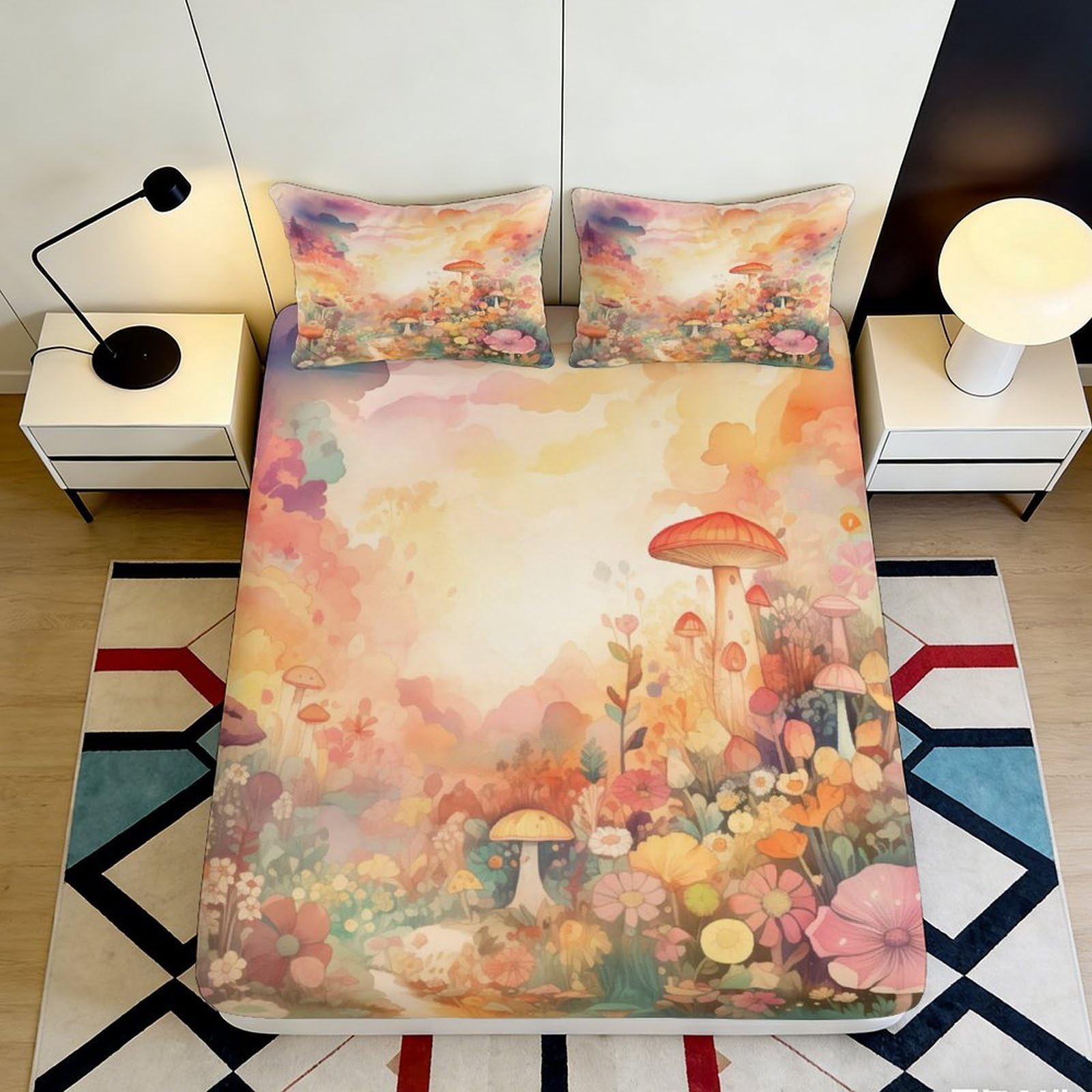 Jqzkxnhpbr Style-9 3D Printed Fantasy Forest Fitted Sheet Microfiber Soft Autumn Mushroom Mattress Cover For Bedroom Decor Protection 90X200x25cm