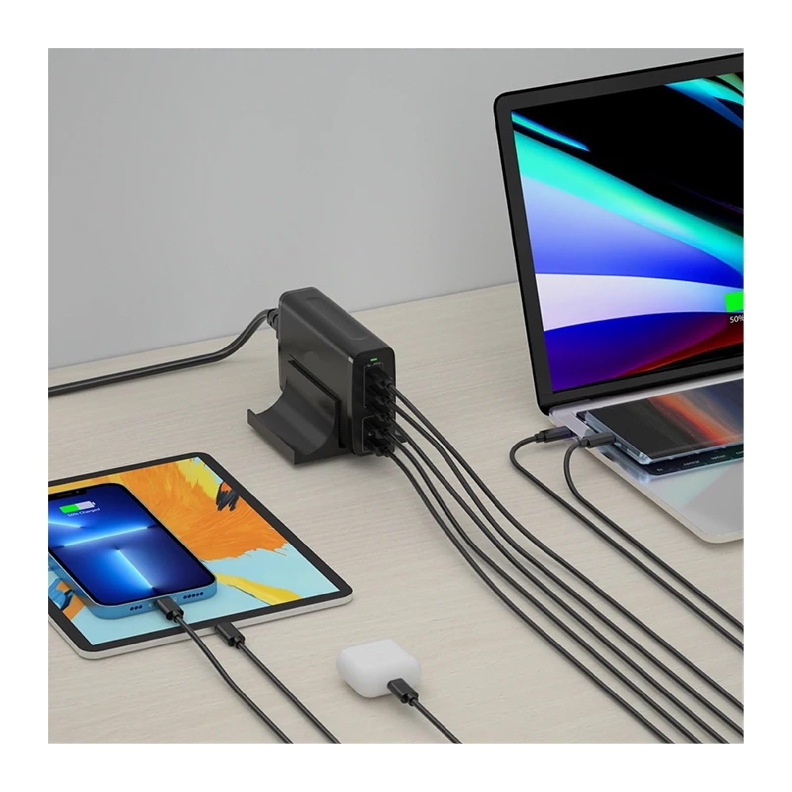 Ładowarka USB C 245 W 5 portów Stacja szybkiego ładowania GaN PD Zasilacz 140 W PD3.1/PPS/QC4+/QC3.0,Bezpieczny i Wydajny(3pin and Cable)