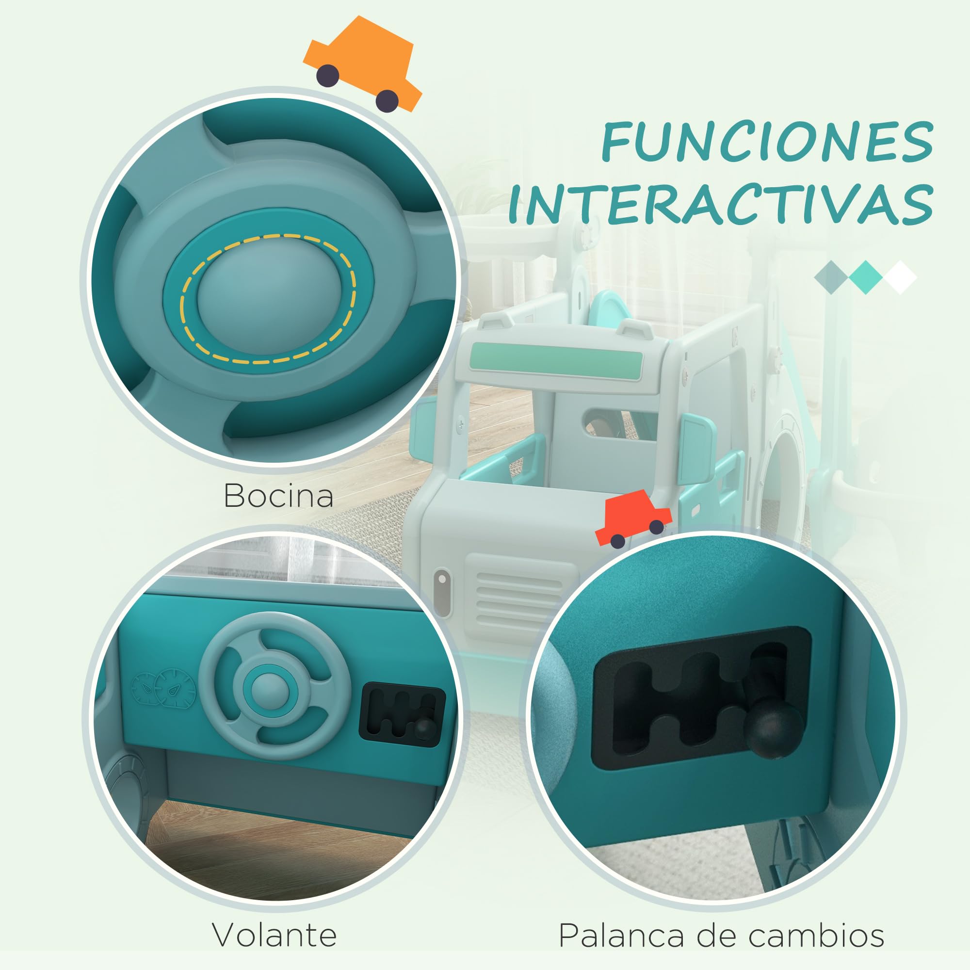 AIYAPLAY Juego de Tobogán y Columpio para Niños 6 en 1 Parque Infantil Tobogán para Bebés de 18-48 Meses con Volante Bocina y Baloncesto Carga 50 kg 201x151x87,5 cm Azul Claro
