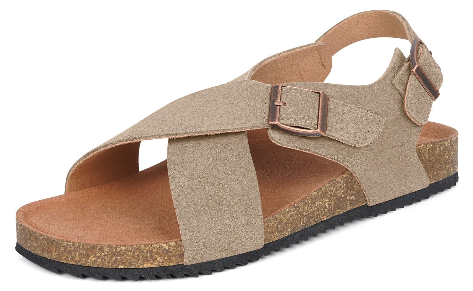 Dokela Sandalen Damen Mit Kork Fußbett Sandale Sommer Bequem Pantoletten aus Leder Elegant Fußgewölbestütze 36-42