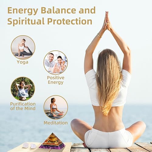 Miniatura 4 de Hopeseed Pirámide de cristal de orgón, amatista y ojo de tigre, cristales curativos, pirámide para energ positivo, reducir el estrés, la meditación