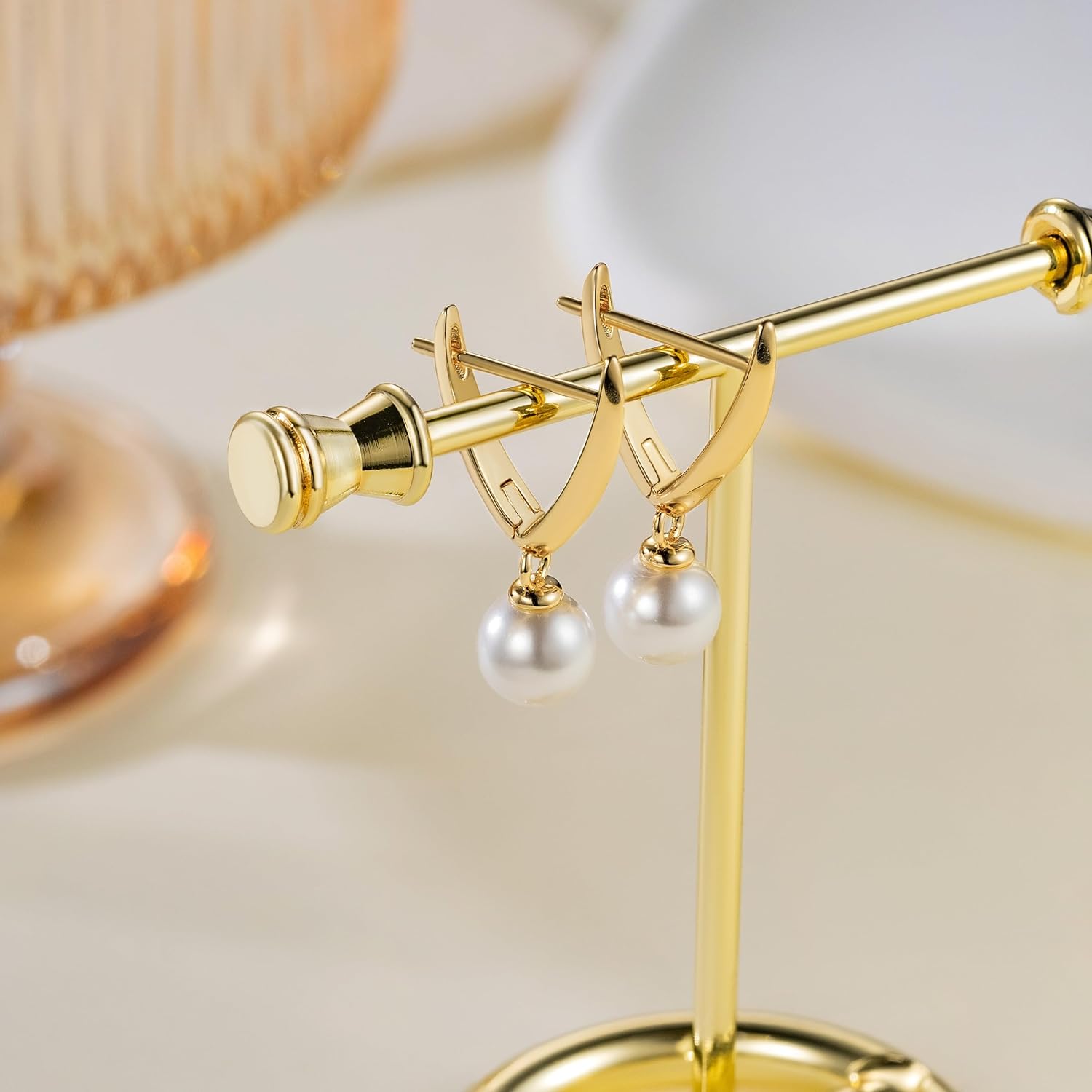 Gold and Pearl Earrings for Women 14K Gold Earrings for Women Trendy Pearl Earring Dangling Unique Charm-Filled Experience Small Drop Pearls Earring