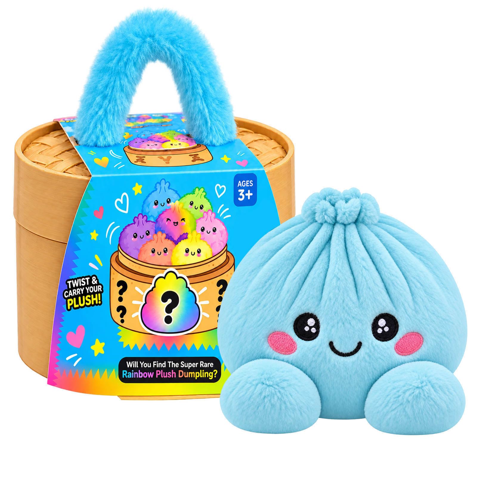 Plush Dumpling Mystery Squishy Bao Bun with Steamer Blind，Sky Blue