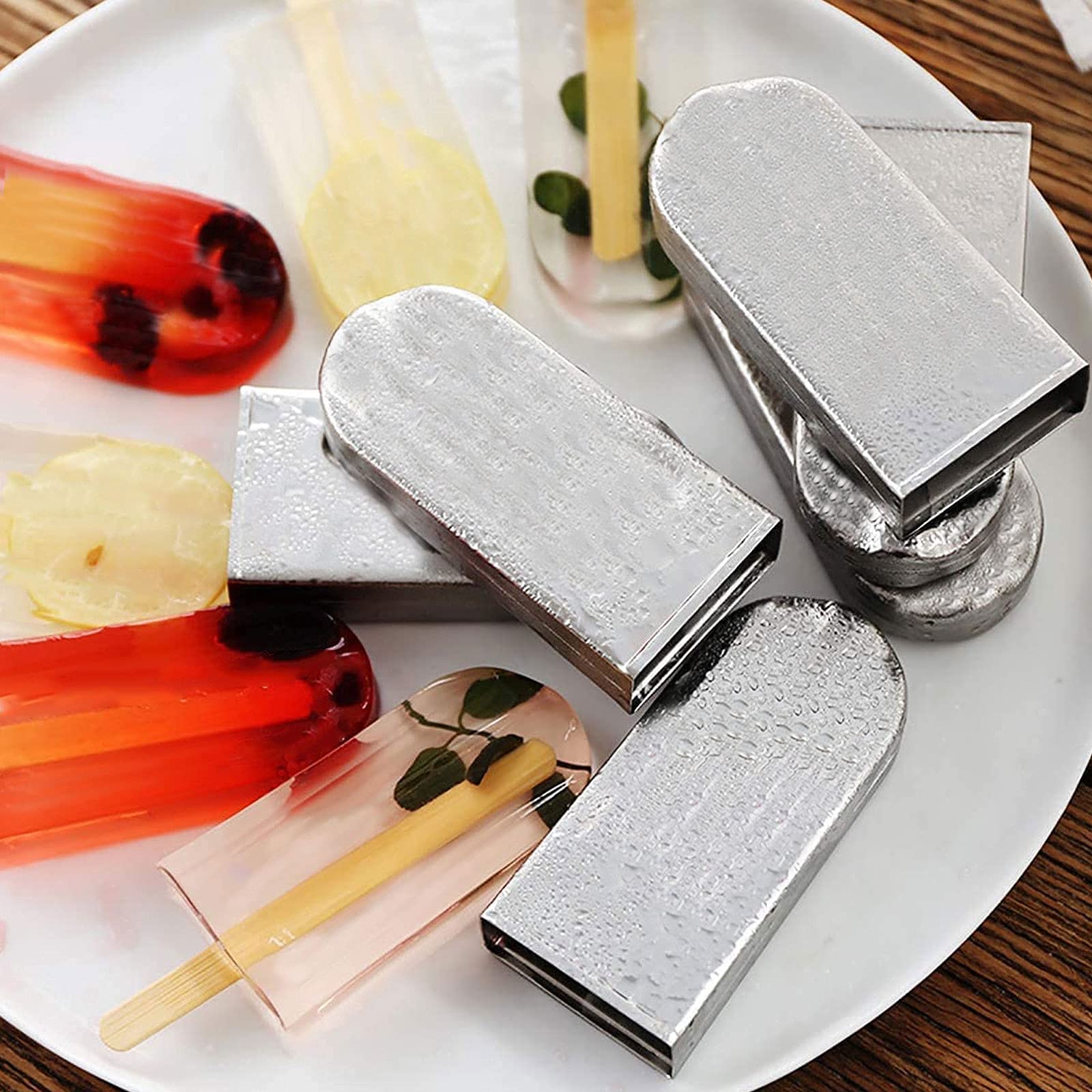 Molde para Paleta de Hielo, Molde para Helado con 10 Unidades Molde de Acero Inoxidable Popsicle Molde Pop Molde Metal Bandeja Reefrigerator Necesario Accesori,B