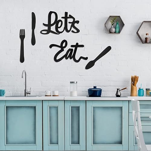 Miniatura 4 de Jetec 5 carteles de decoración de pared de cocina, tenedor, cuchara, cuchillo, decoración de cocina, letrero rústico de madera para decoración de