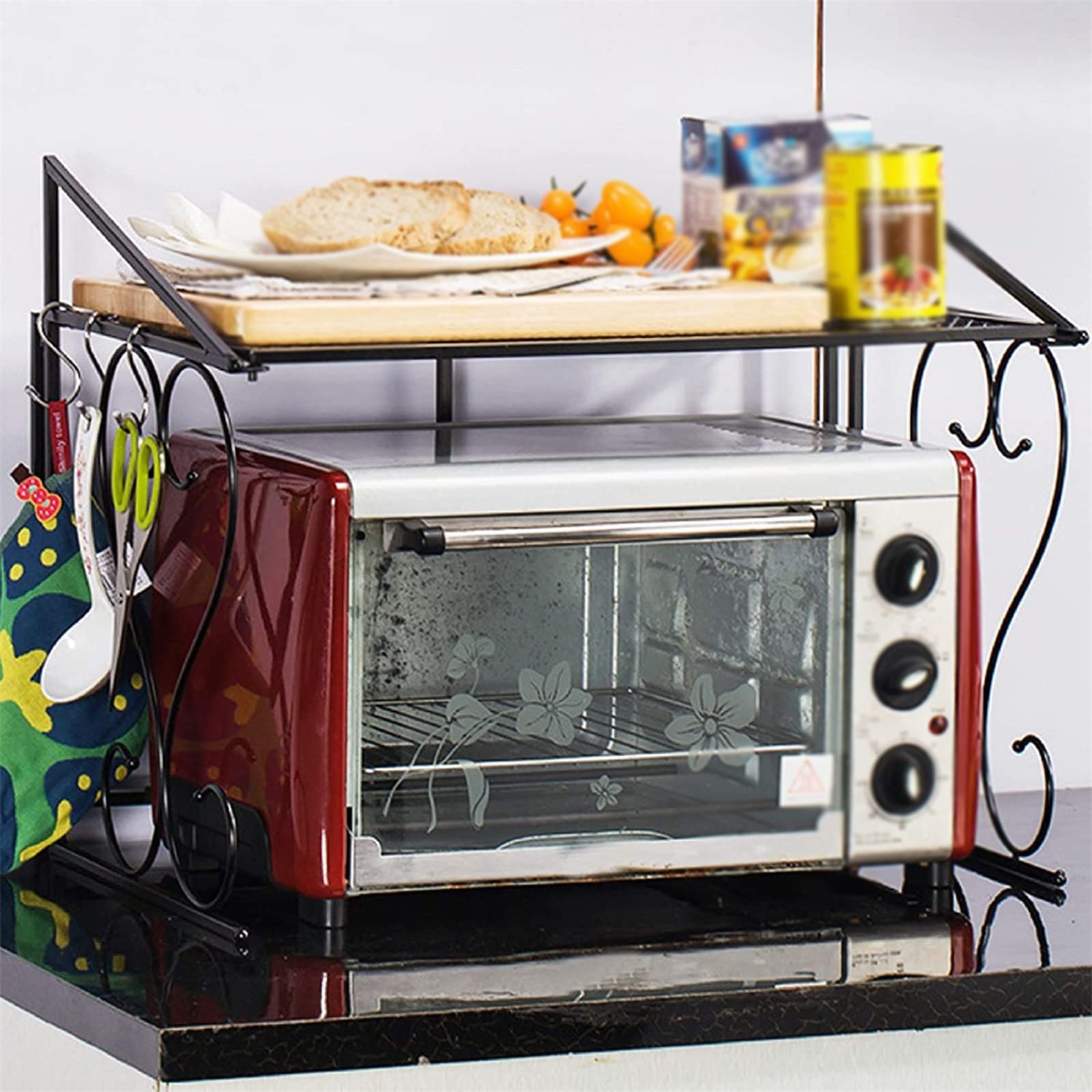 Kuchenny organizer do przechowywania, wolnostojący stojak na kuchenkę mikrofalową, chromowany metal, kuchenny stojak na piekarnik do kuchni, biura, wielofunkcyjny stojak na naczynia, półka do przechowywania blatu kuchennego, 2 poziomy