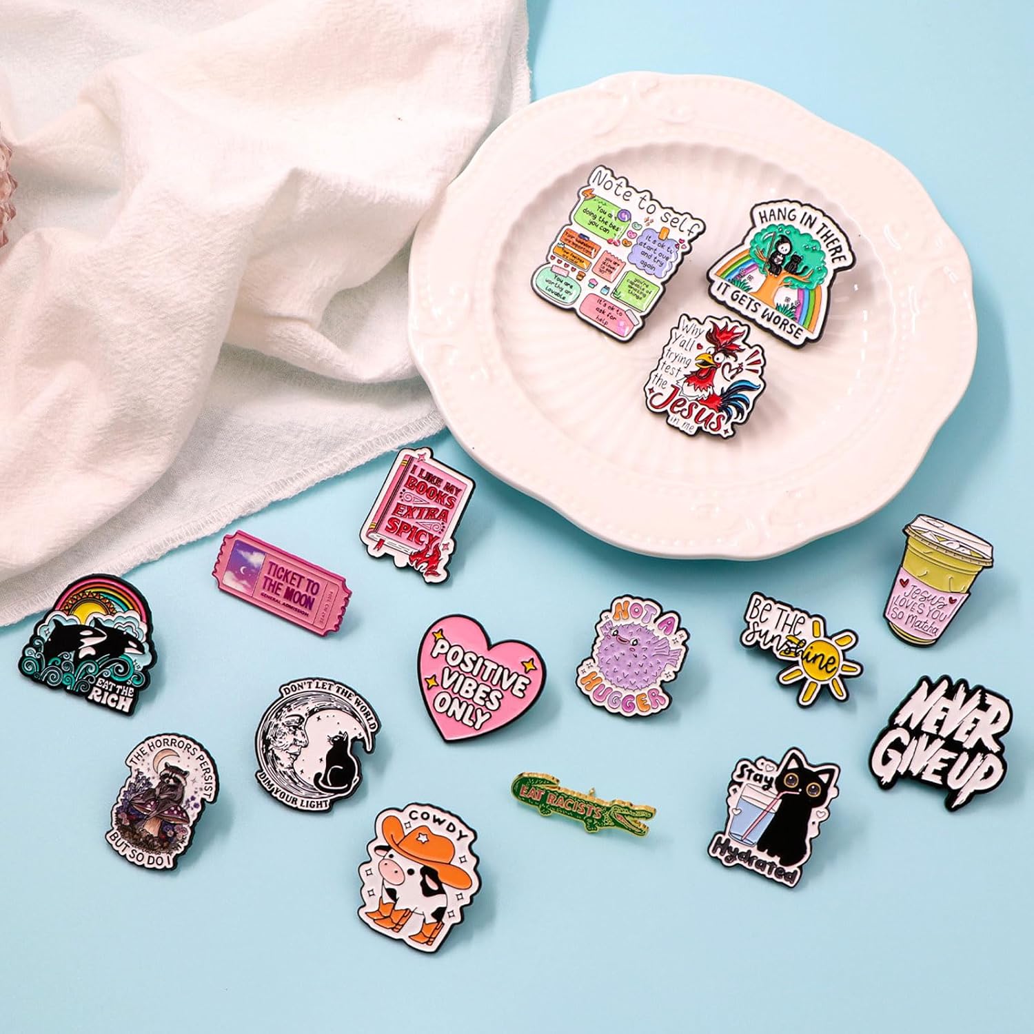 4/5/8/9/10/16/20 Pcs Cute Enamel Pins Set with Unique Design, Aesthetic Brooch Lapel Pin for Women, Kids, Student, Funny Pins for Backpacks and Expressive Hat Pins for Jackets, Bags and Hats