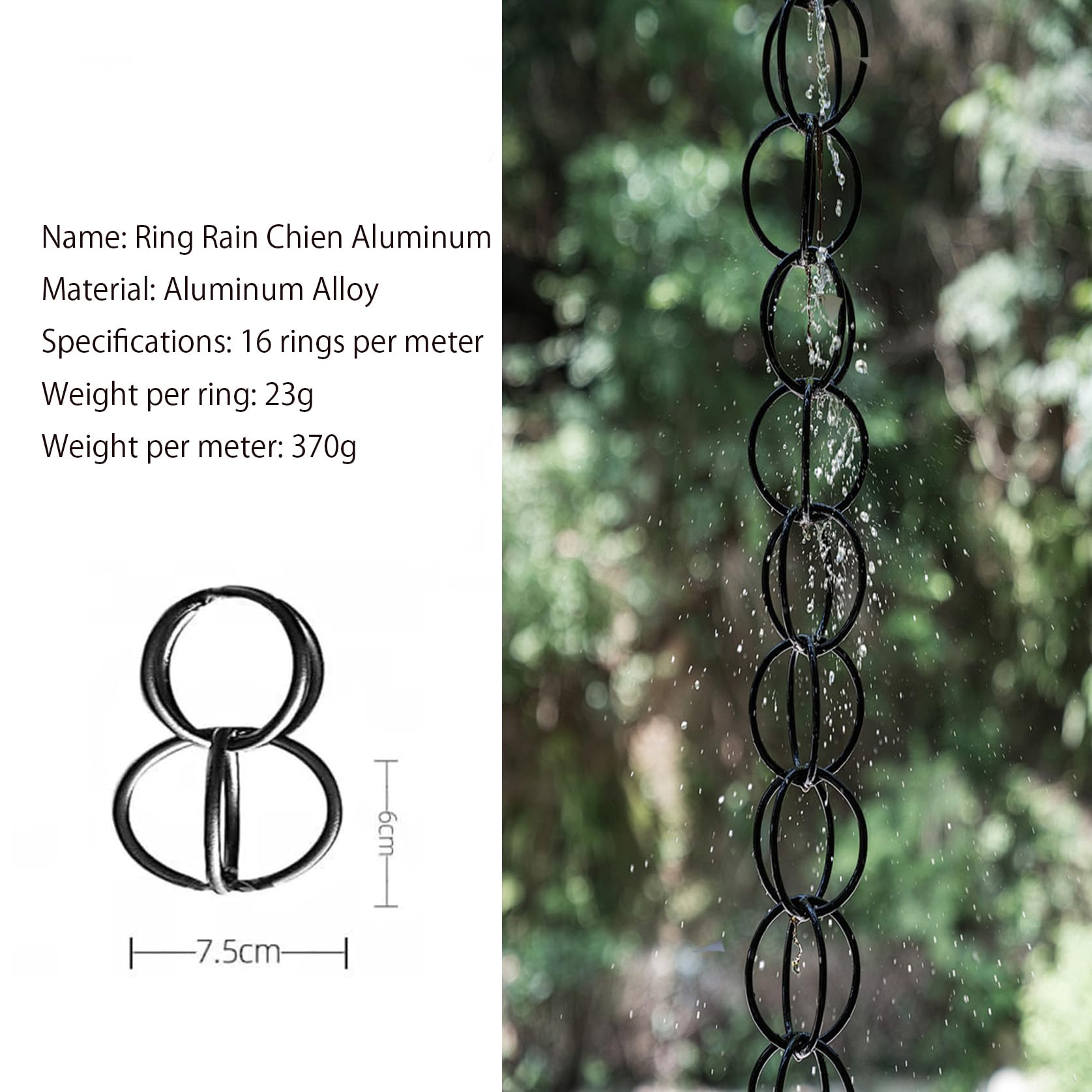 Chaine de Pluie Ornement de Jardin,Chaînes de Gouttière Cascade Noir,Fonction De Drainage,Parfaite pour remplacer Les descentes de Pluie,for Jardin/Cour/terrasse